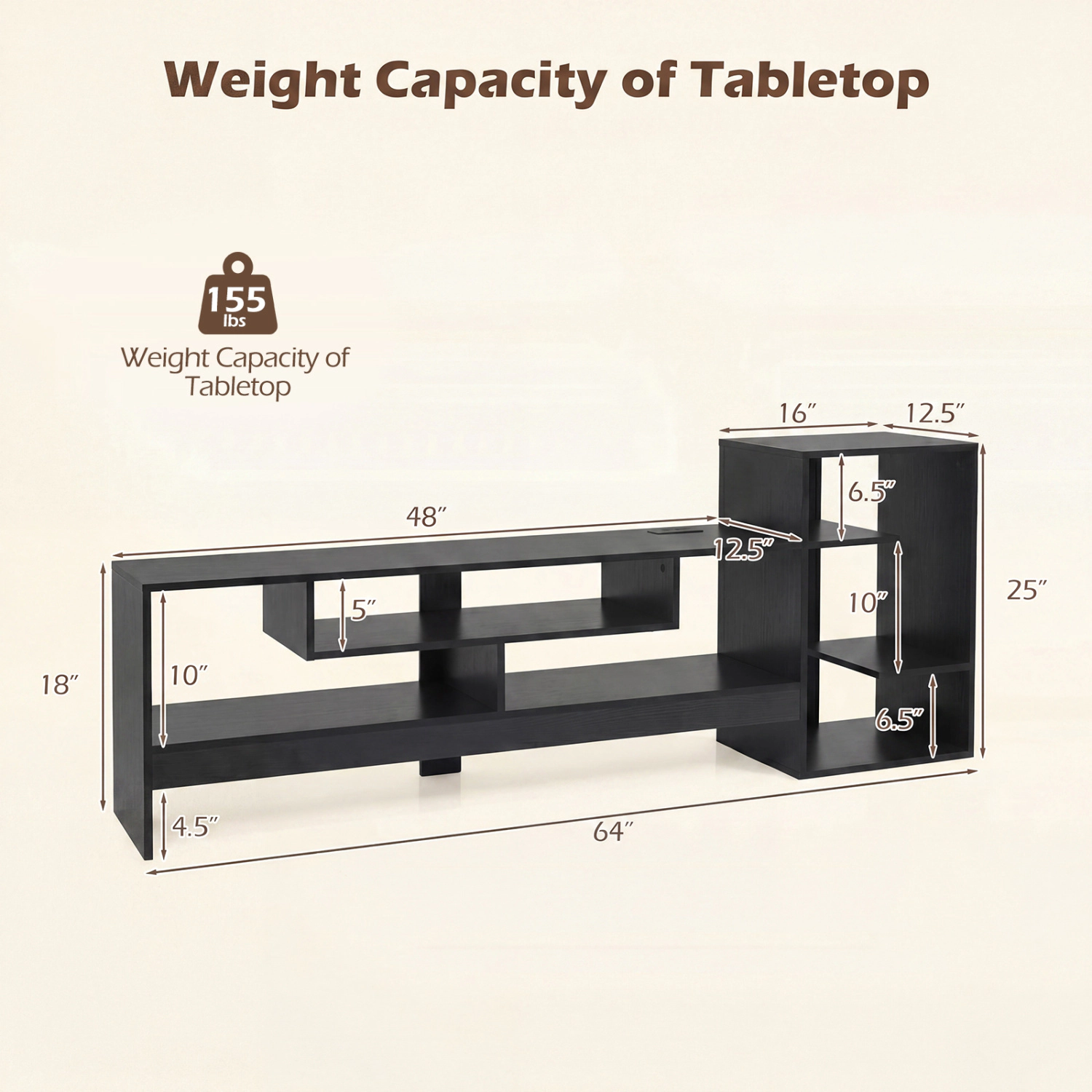 Glintex 64-Inch Cube TV Stand with Power Outlets and Anti-Falling Baffles