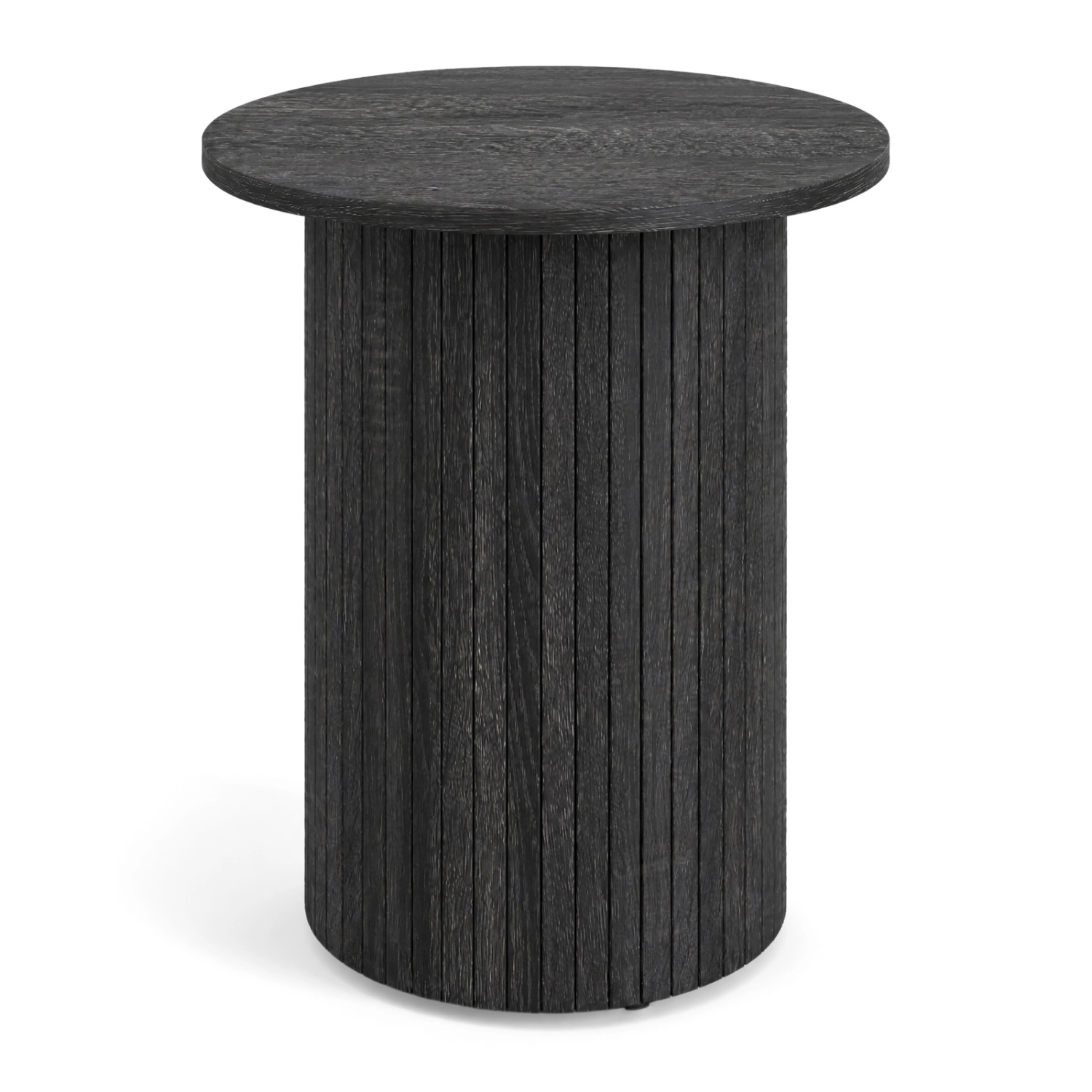 LJG 18" Round Fluted Side Table with Pedestal Drum Design and Non-Slip Foot Pads for Small Spaces