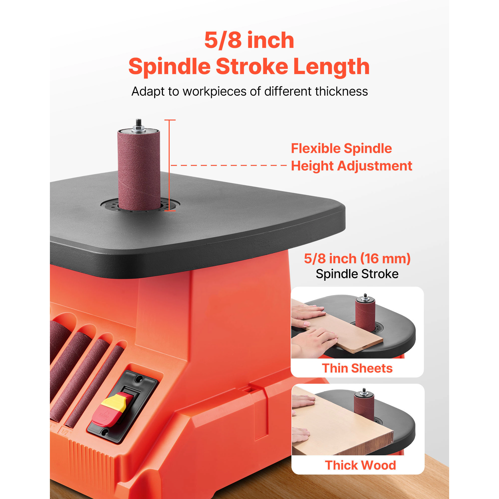 HONGGE Oscillating Spindle Sander Benchtop Spindle Sander with Stroke Sleeves 1/2" - Sanding for Woodworking Furniture