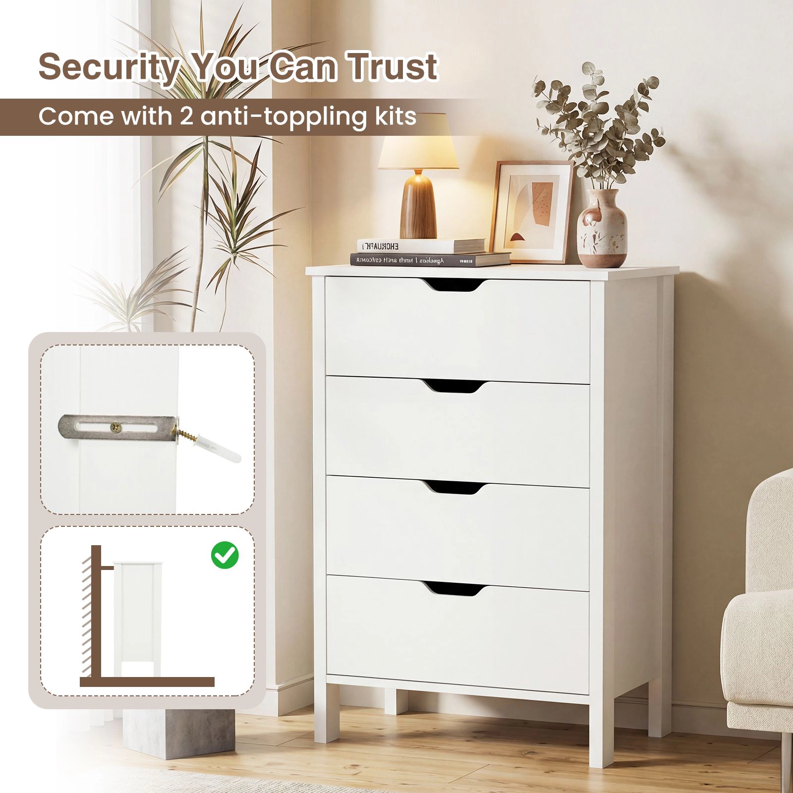 SlickBlue 4-Drawer Tall Storage Dresser with Spacious Countertop