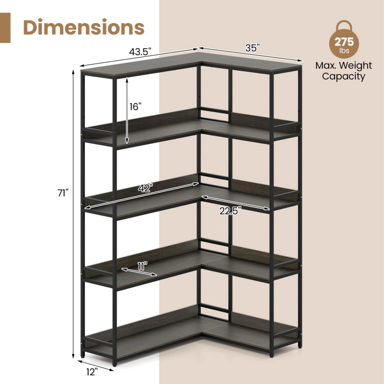 Hivvago Modern Corner Book Organizer with 5 Tiers