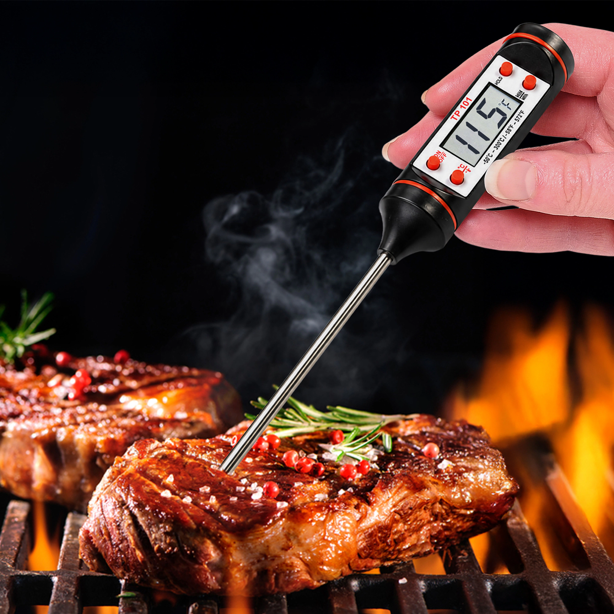 Cheer Collection Instant Read Digital Thermometer with Stainless Steel Probe