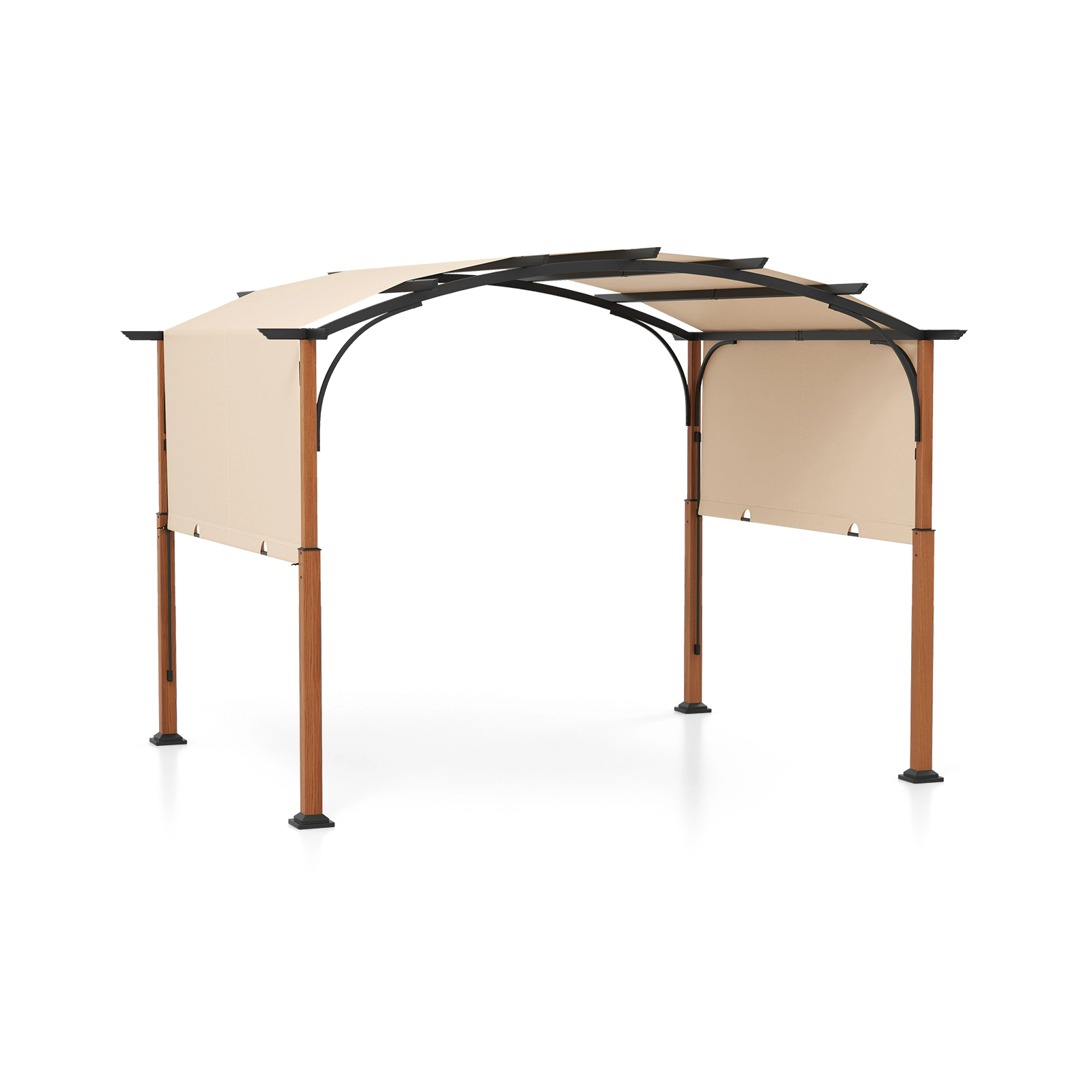 SUGIFT 10-ft x 12-ft Beige Outdoor Retractable Pergola with Sliding Sun Shade Canopy for Patio and Deck
