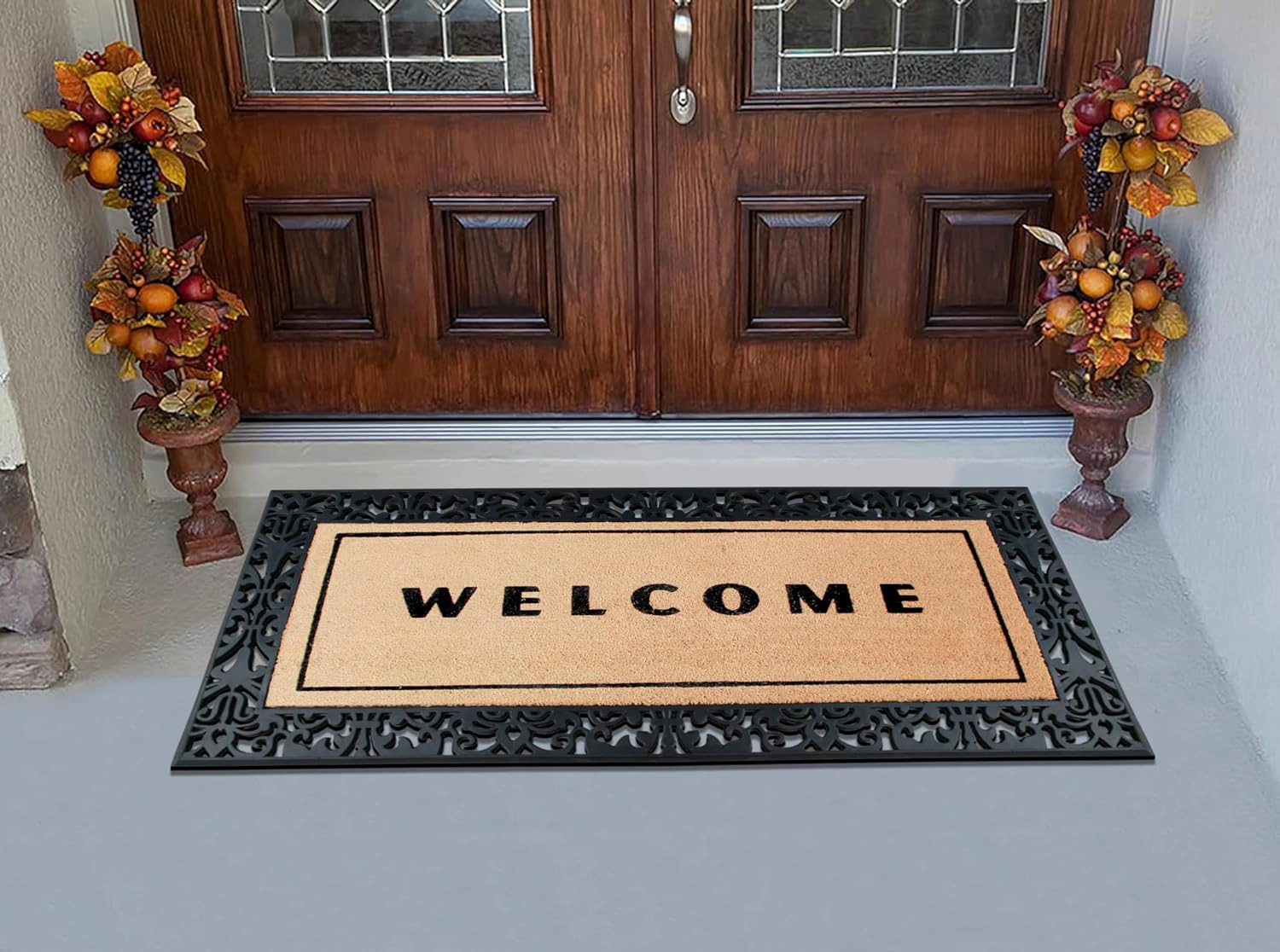 A1HC Coir Flocked Door Mat 30x60 Inches Heavy Duty Non-Slip Durable Flock Welcome Paisley Border