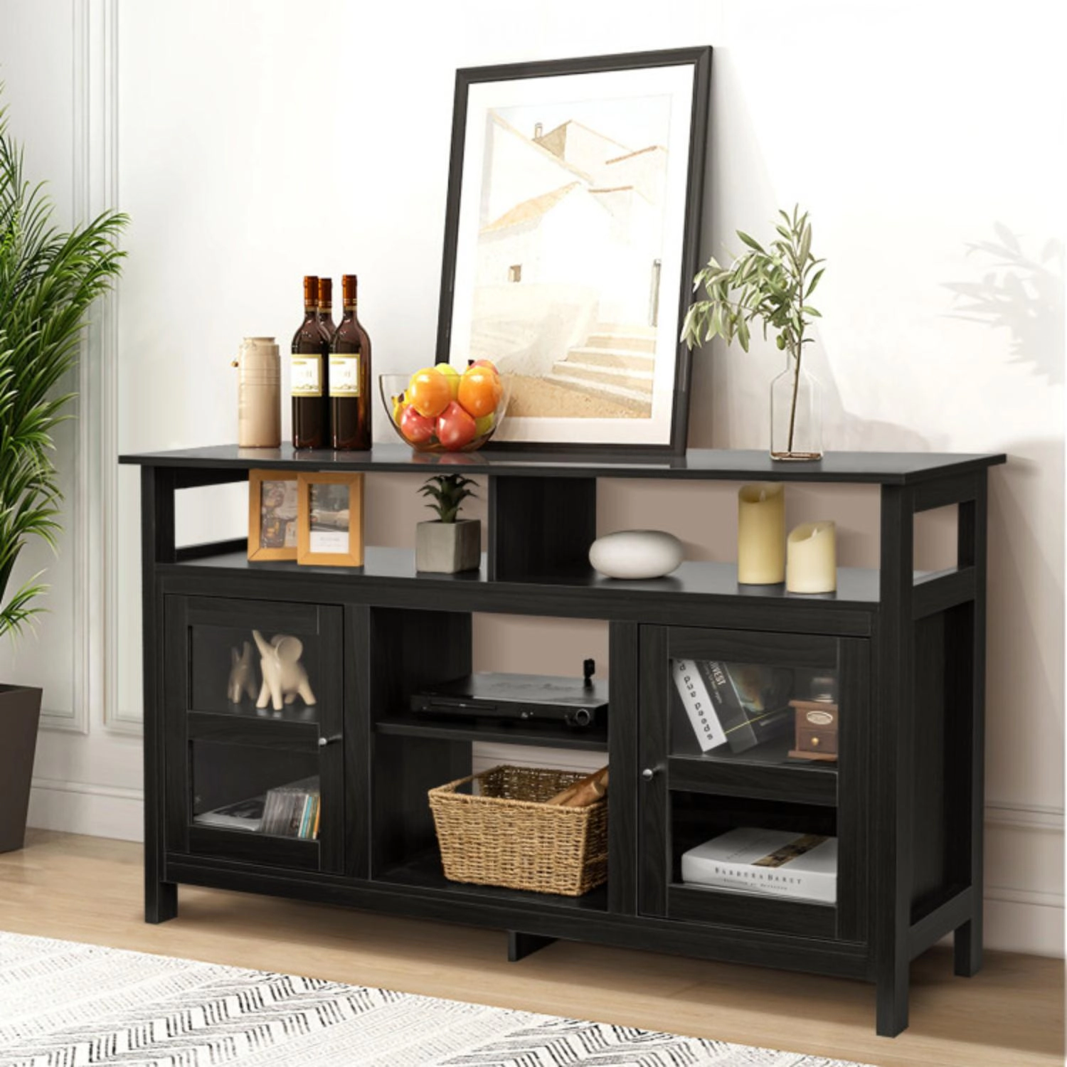 Hivvago 58 Inch Tv Stand Entertainment Console Center With 2 Cabinets
