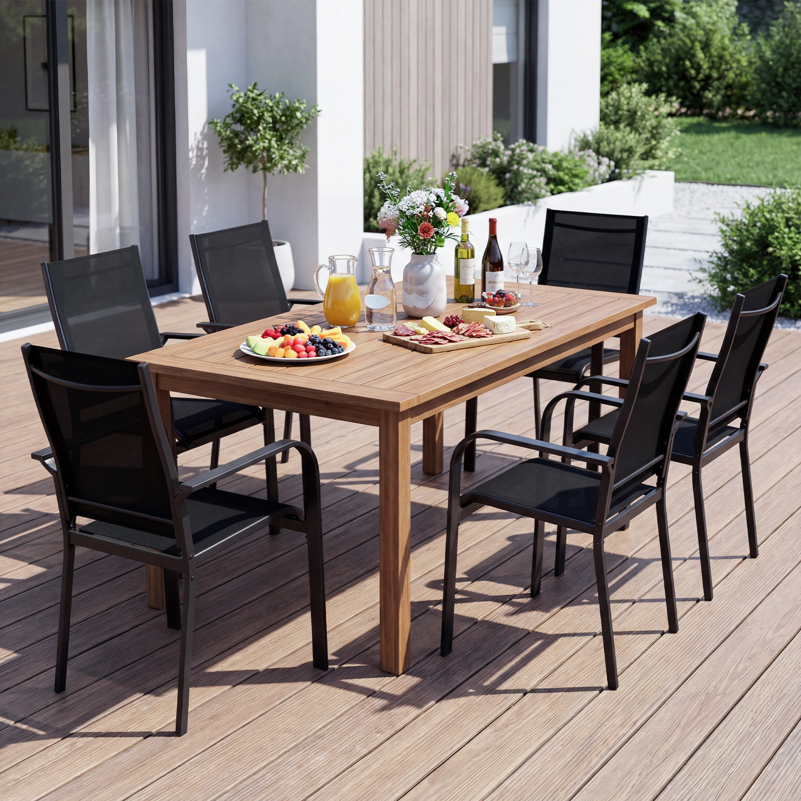 LJG Patio Dining Chairs Set of 2/4/6 Stackable Outdoor Armchairs with Metal Frame
