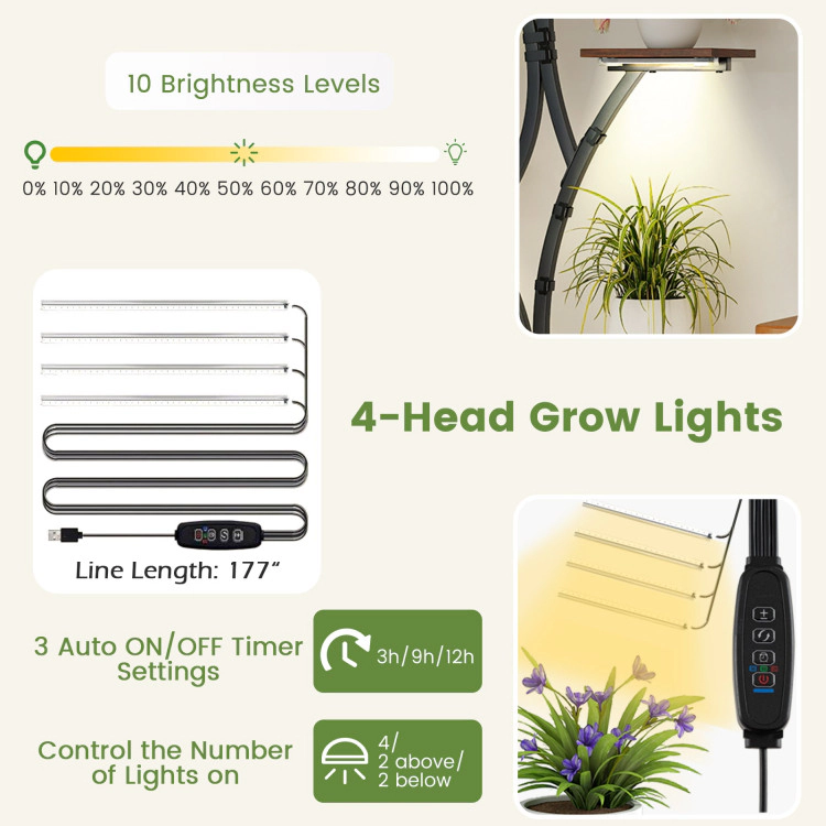 Hivvago Indoor Plant Stand with Grow Lights 58" Tall 8-Tier Corner Metal Plant Shelf