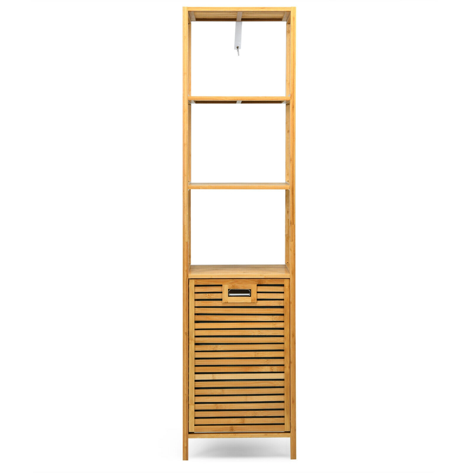 SUGIFT 2-in-1 Tower Hamper Organizer 3-Tier Storage Shelves 55-lb Hamper Capacity 33-lb Shelf Capacity Natural Color