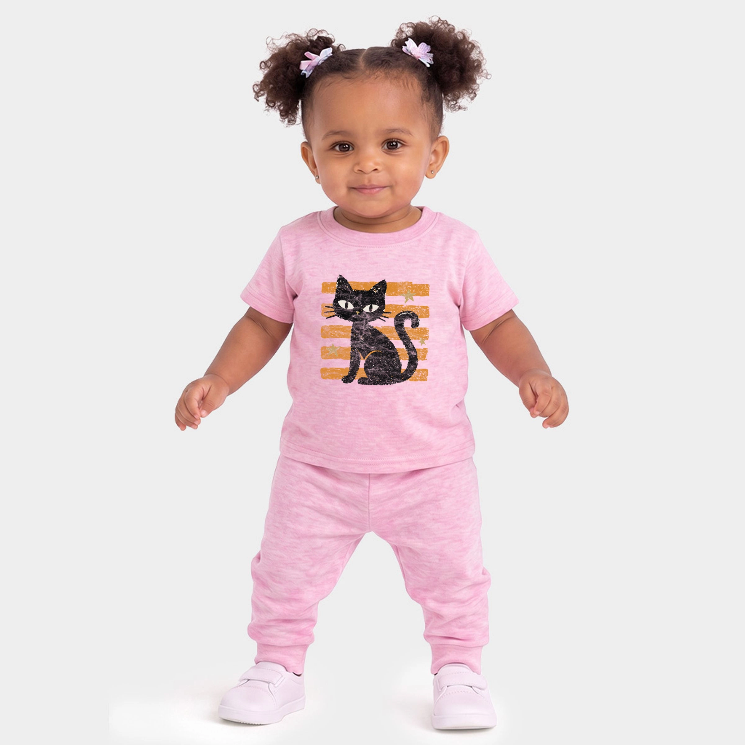 The Juniper Shop - Infant Jogger Pant Crew Set Black Cat Orange Stripes