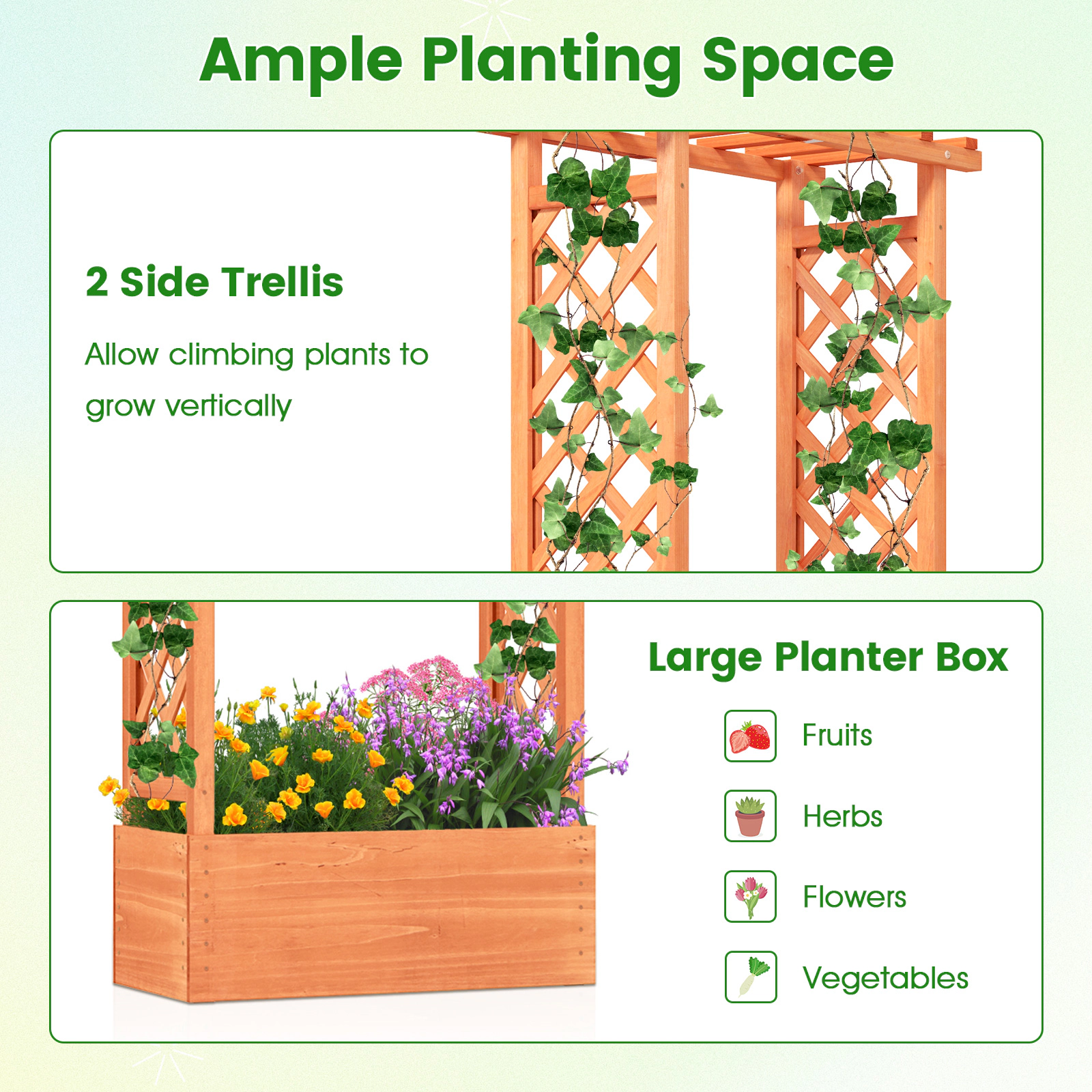 SlickBlue Outdoor Fir Wood Planter Box with Trellis for Climbing Plants