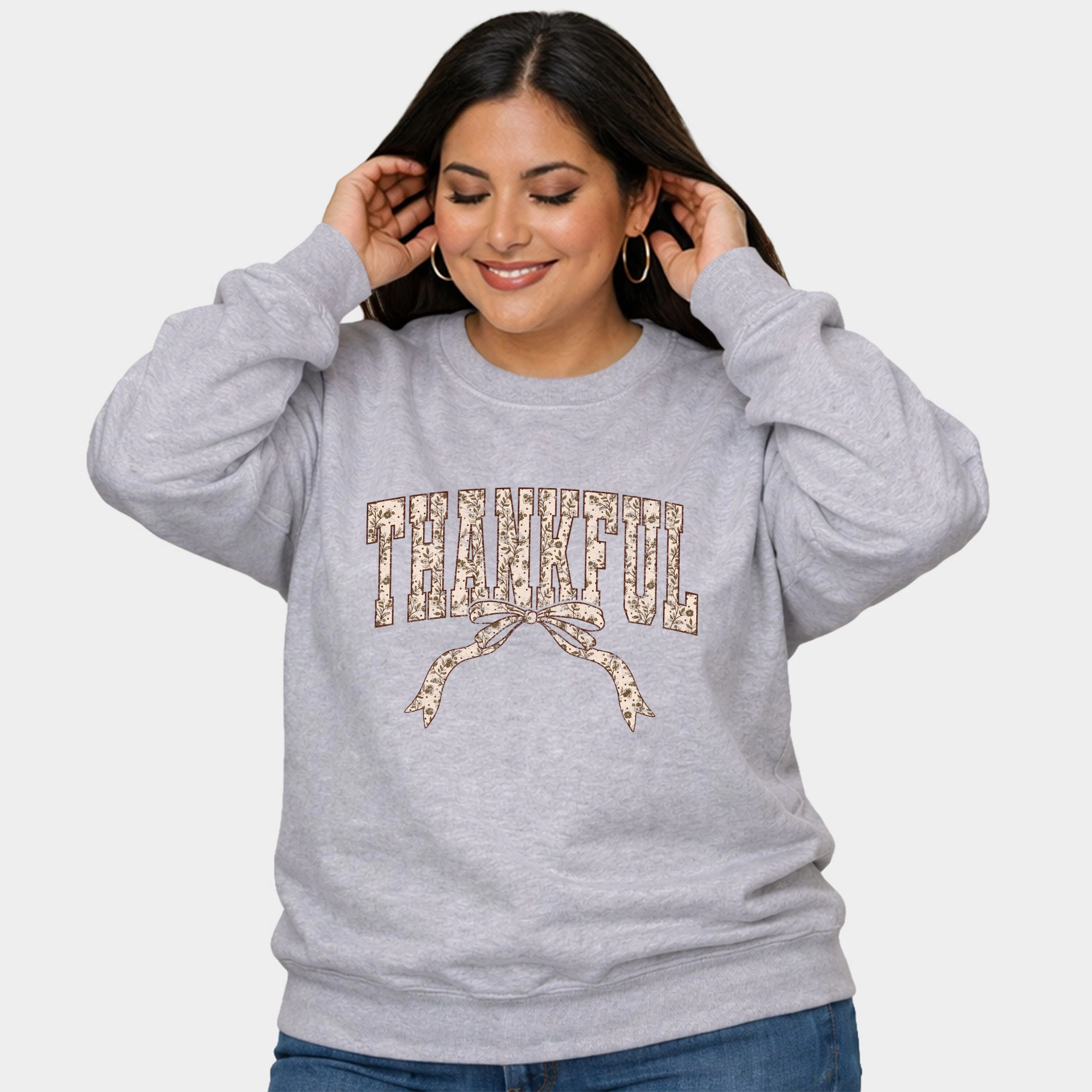 Simply Sage Market - Women's Plus Sized Graphic Sweatshirt Thankful Floral Coquette