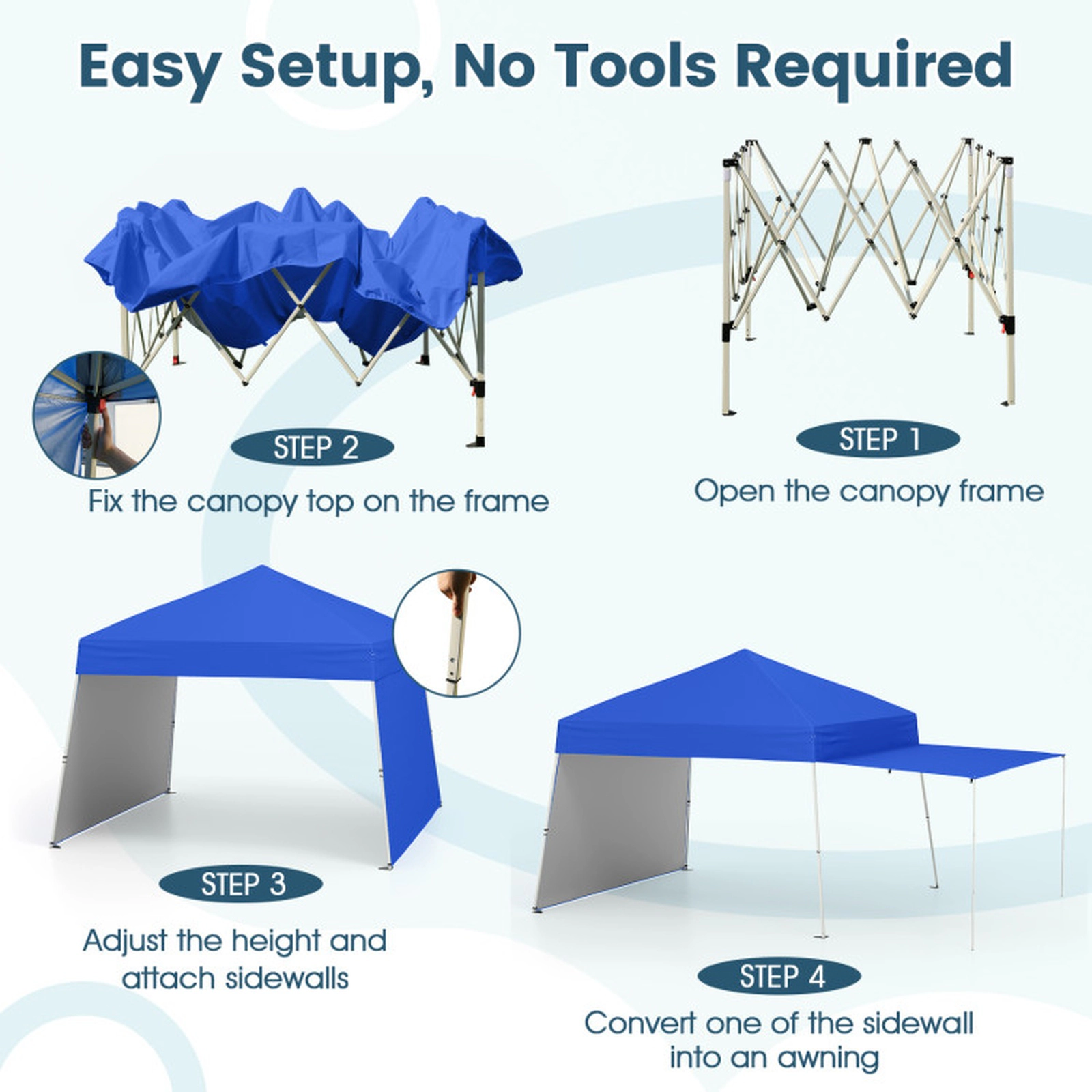 SUGIFT 14 x 9.2ft Pop Up Gazebo Canopy Tent with 2 Convertible Sidewalls to Awning and Stakes 30-lb Net Weight Blue