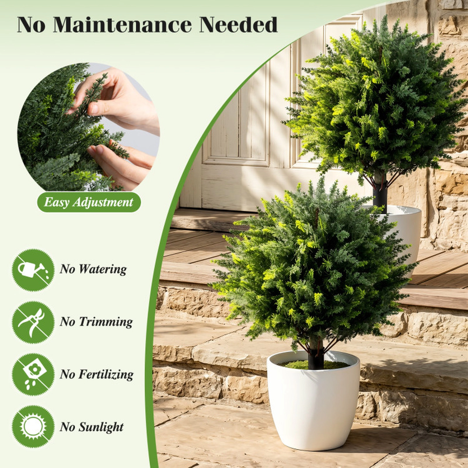 SUGIFT 27.5-in Artificial Cypress Topiary Trees with Dense Layered Foliage and Ground Spikes Set of 2 Green & Black