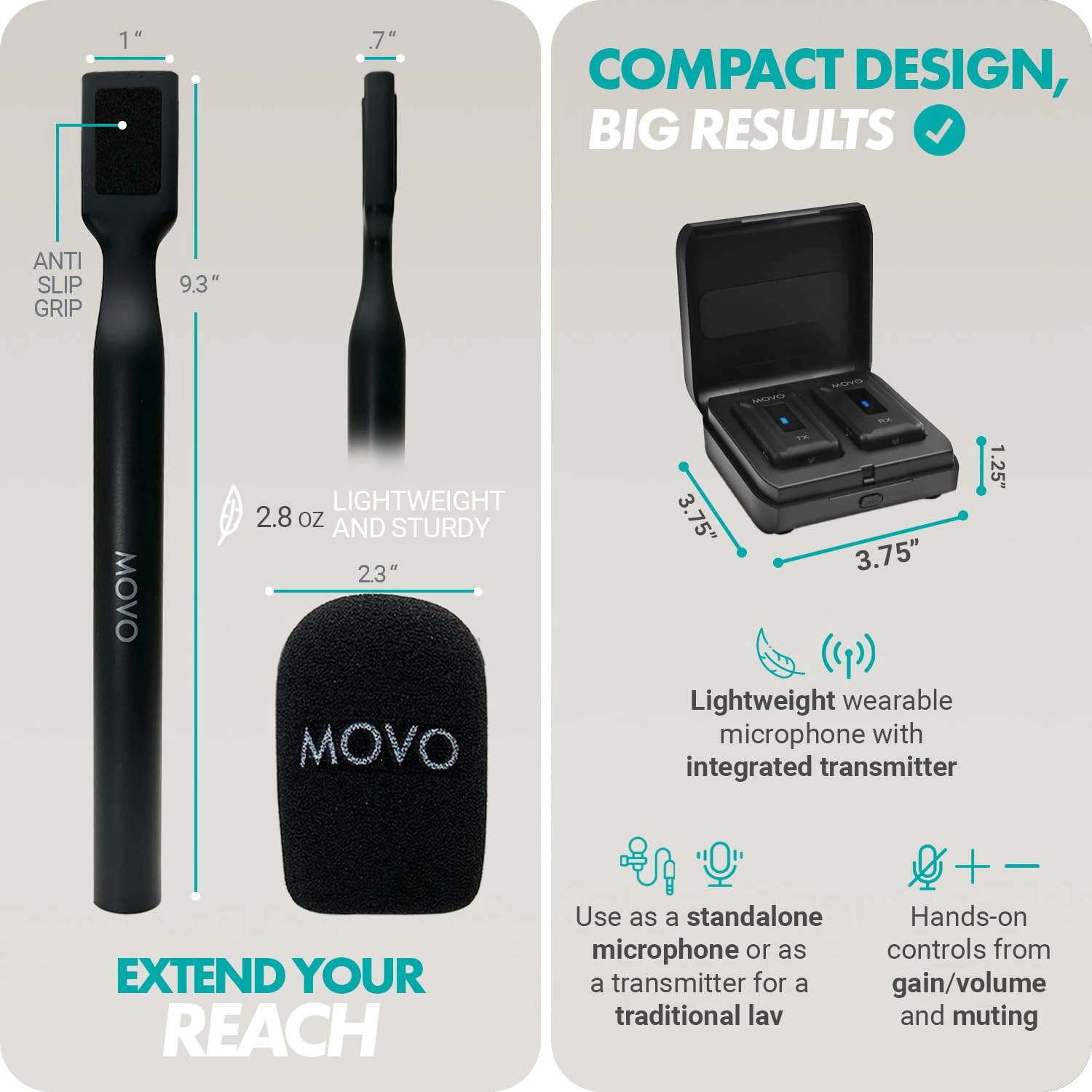 Movo WMX-2 Wireless Lavalier Microphone System with Charging Case and Interview Mic Handle for Cameras