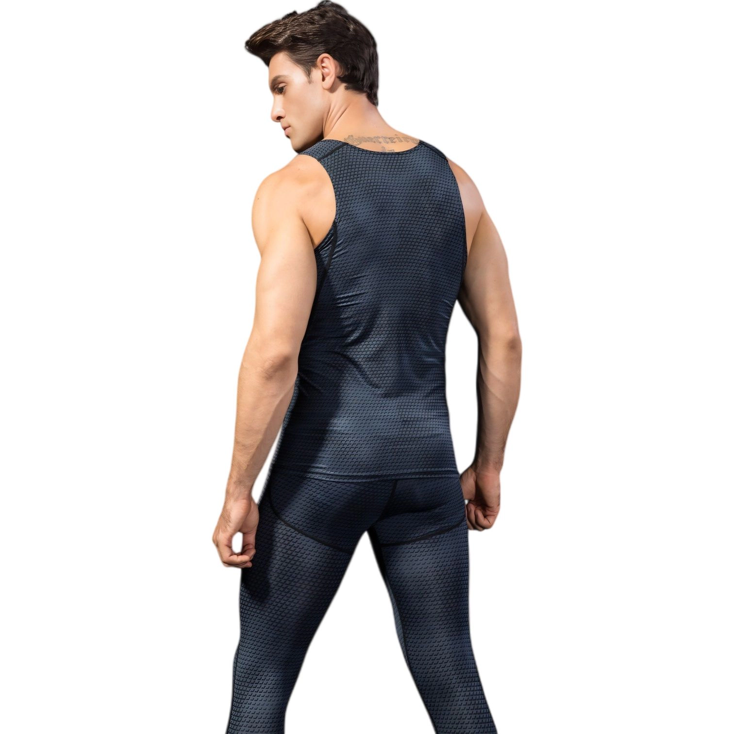 Anna-Kaci Men's Sleeveless Compression Tank Top with Textured Fabric and Scoop Neckline
