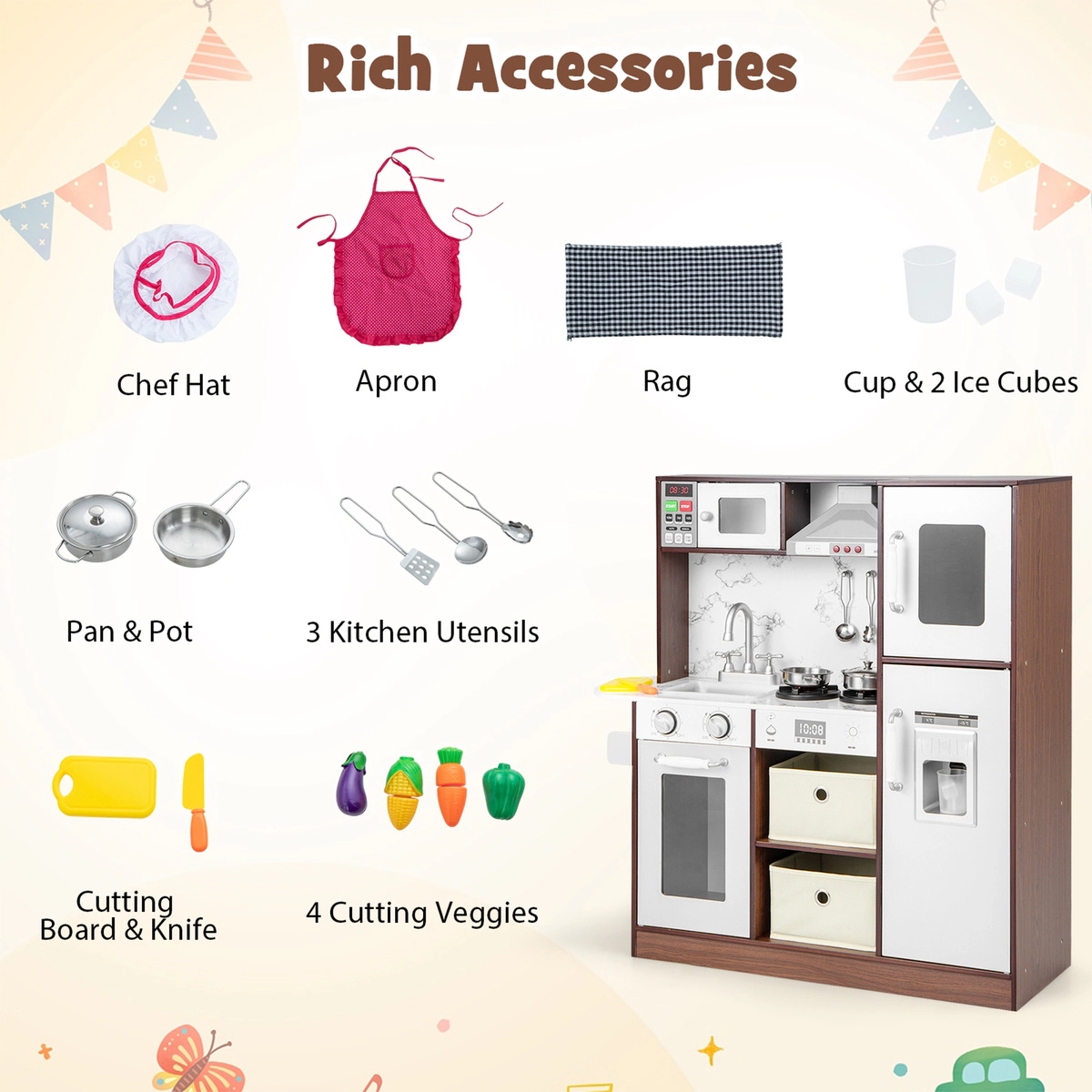SUGIFT Kids Modern Toy Kitchen Playset with Attractive Lights and Sounds 35.5 x 11.5 x 35.5 in Ages 3+ Coffee
