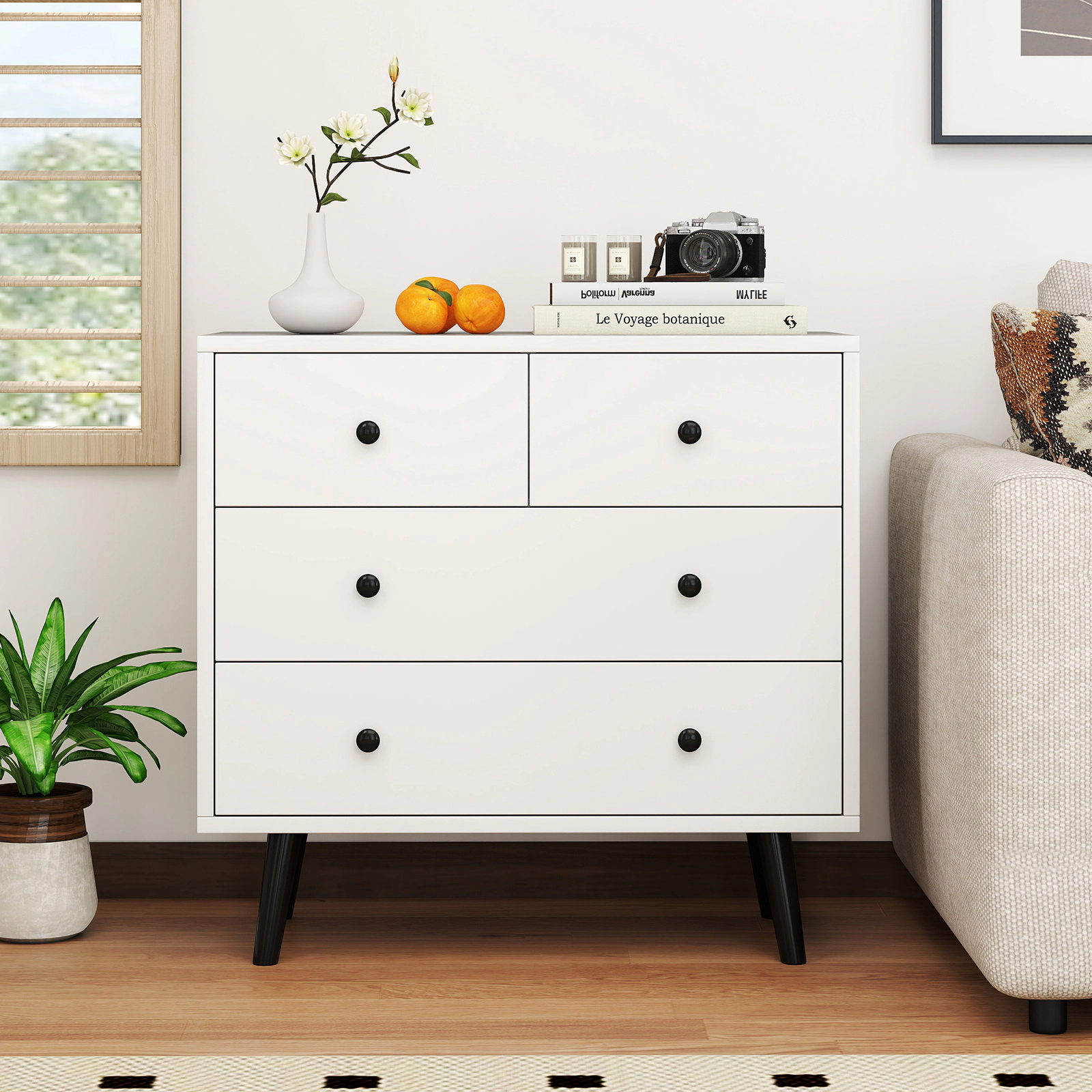 SUGIFT 4-Drawer Freestanding Dresser Chest of Drawers Sideboard Cabinet 110-lb Top Capacity 32-in Tall White