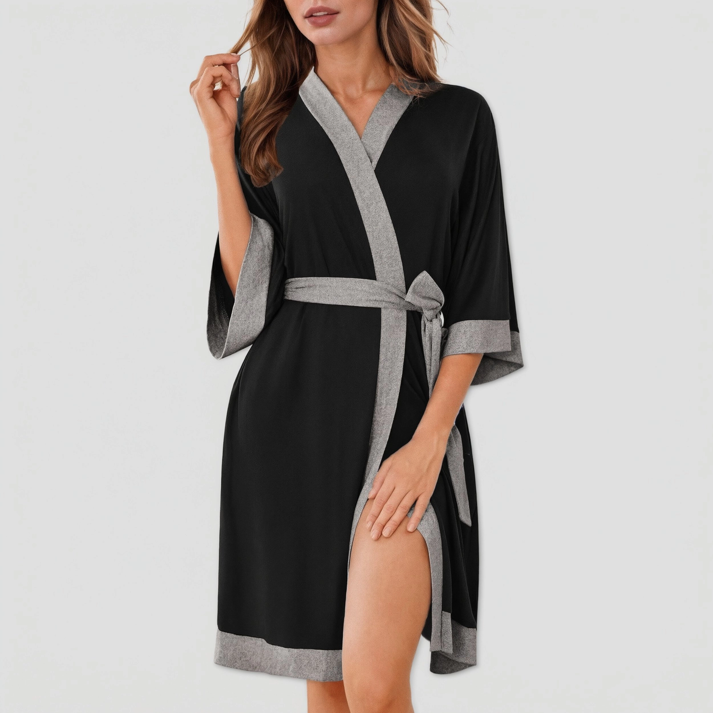 Ekouaer Robes for Women Knee Length Bathrobe Lightweight Kimono Robe 3/4 Sleeve Sleepwear