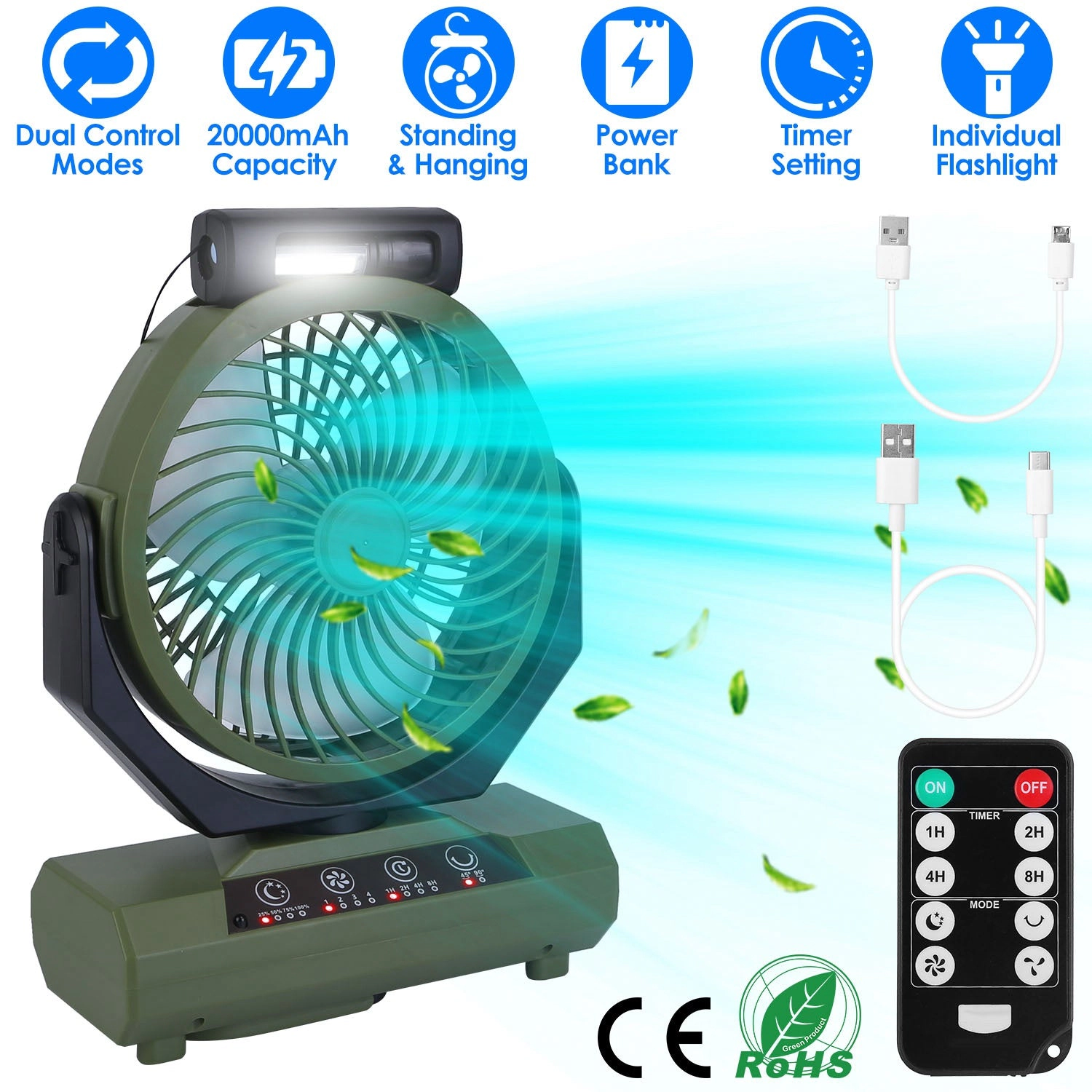 GBruno 20000mAh Rechargeable Camping Fan With Light