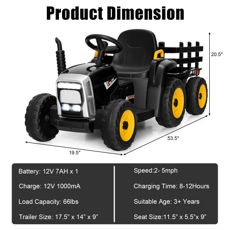 Hivvago 12V Ride on Tractor with 3-Gear-Shift Ground Loader for Kids 3+ Years Old
