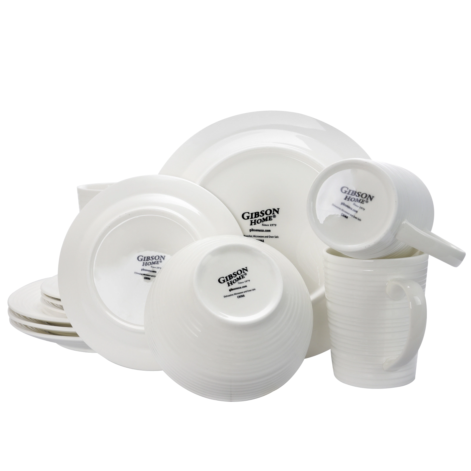 Gibson Home Amelia Court 16 Piece Dinnerware Set in White  Embossed