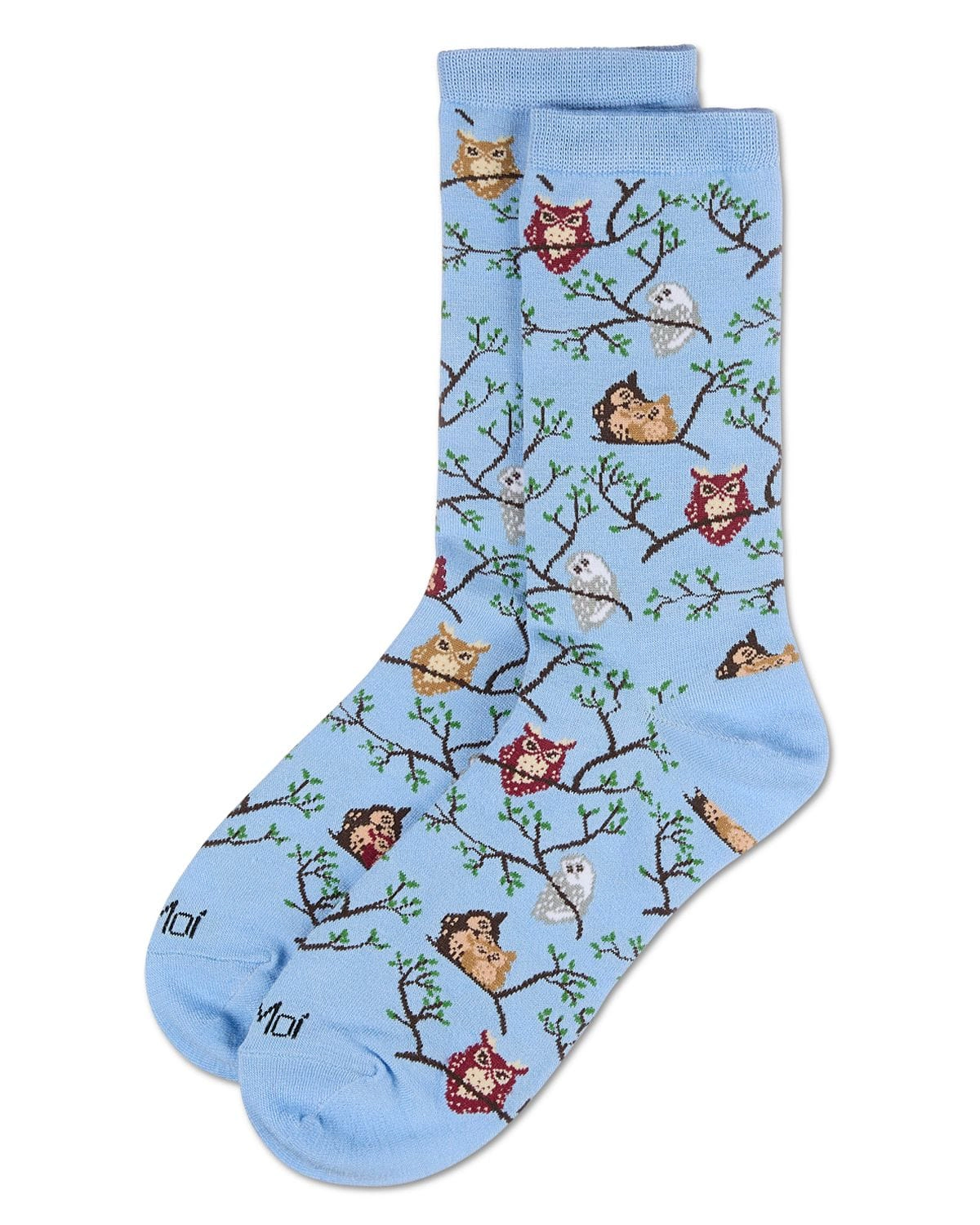 MeMoi Women's Embroidered Owls Bamboo Crew Socks
