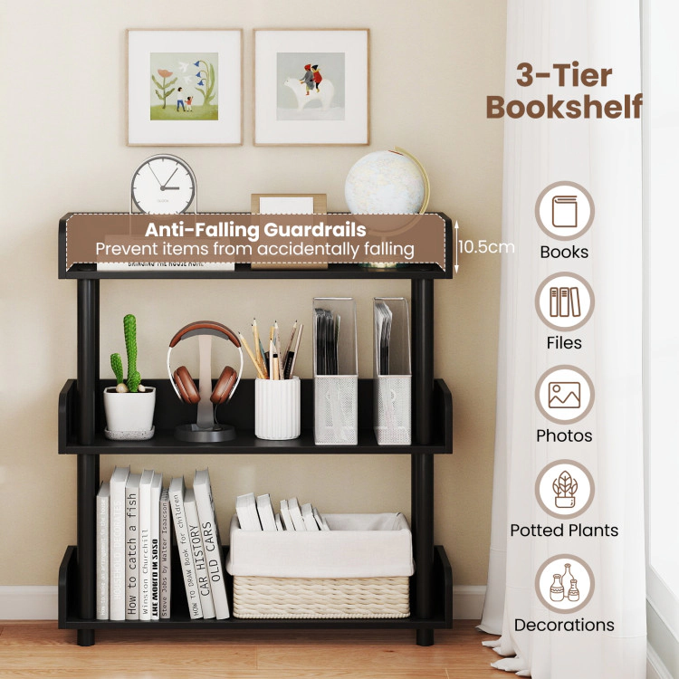 Hivvago 3-Tier Bookshelf with Anti-Tipping Kit and Industrial Storage Unit for Living Room
