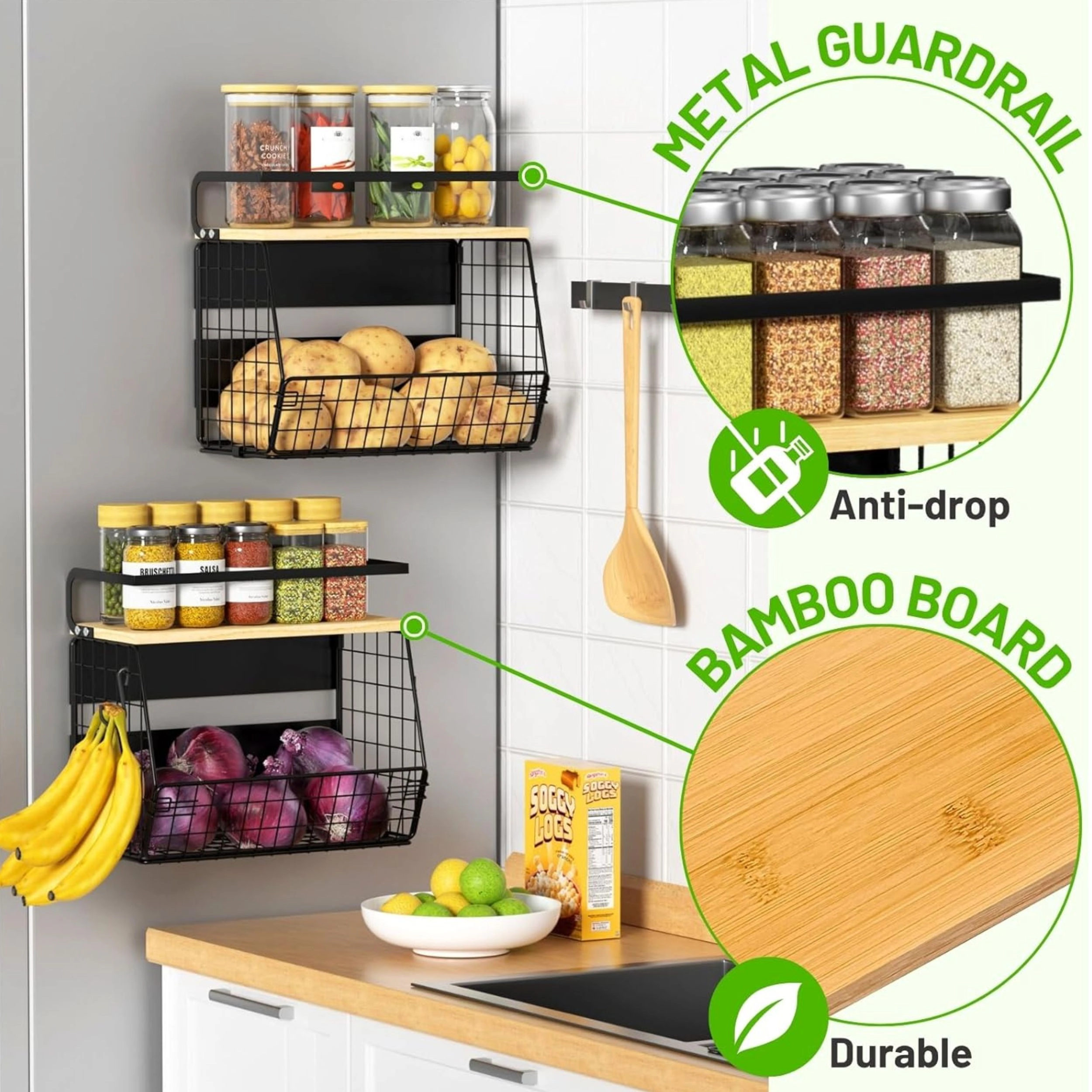 Stock Preferred Magnetic Refrigerator Storage Bin with Wood Lid and Spice Shelf