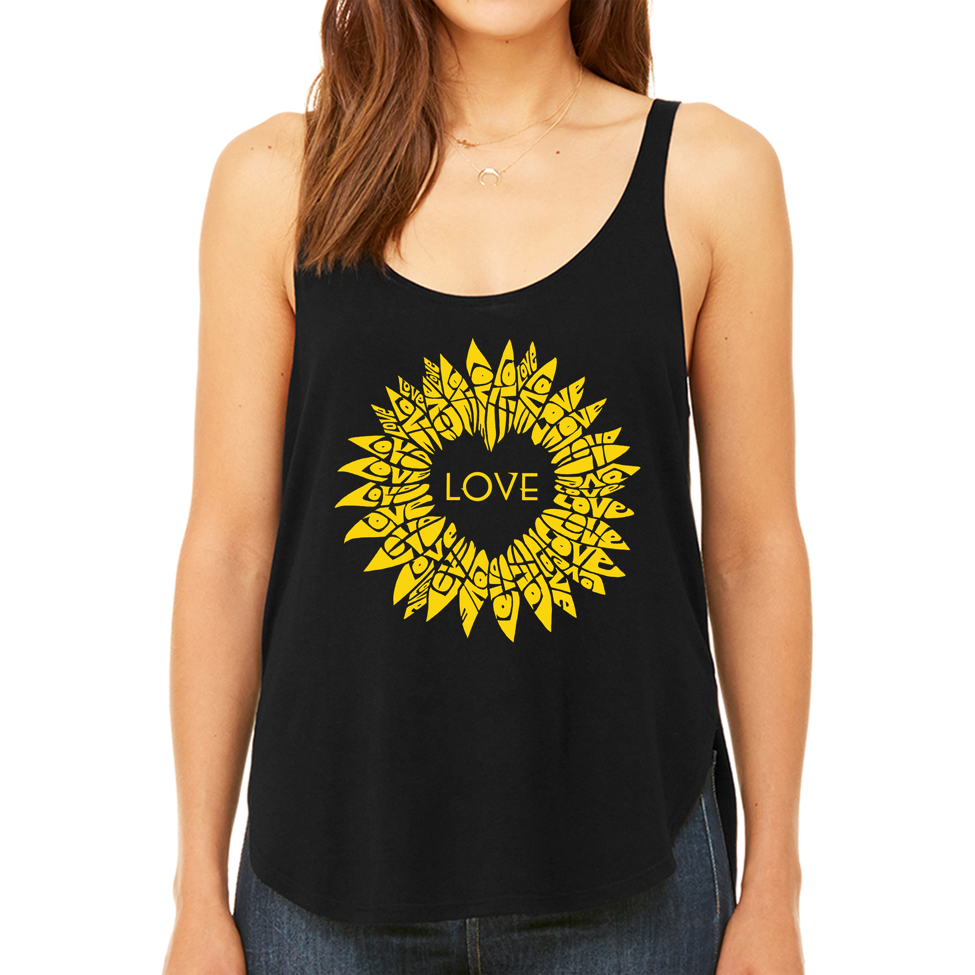 LA Pop Art Women's Premium Word Flowy Tank - Sunflower Love