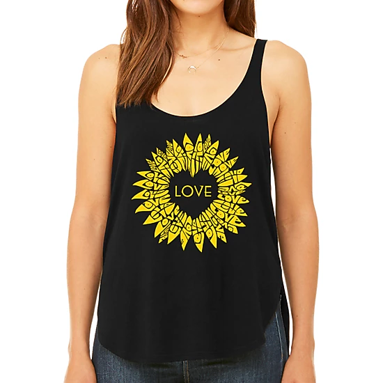 LA Pop Art Women's Premium Word Art Flowy Tank - Sunflower Love
