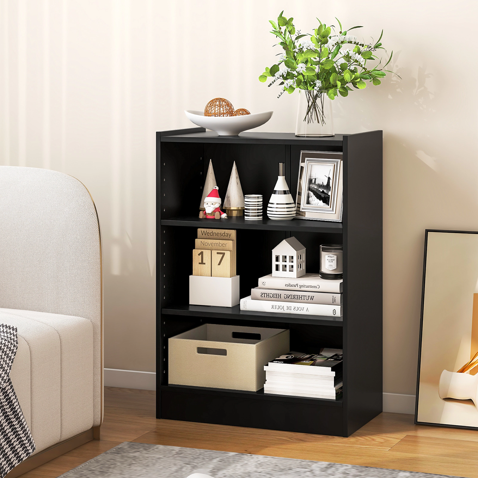 Costway 2 PCS 3-Tier Bookcase Open Multipurpose Display Rack Cabinet with Adjustable Shelves Brown