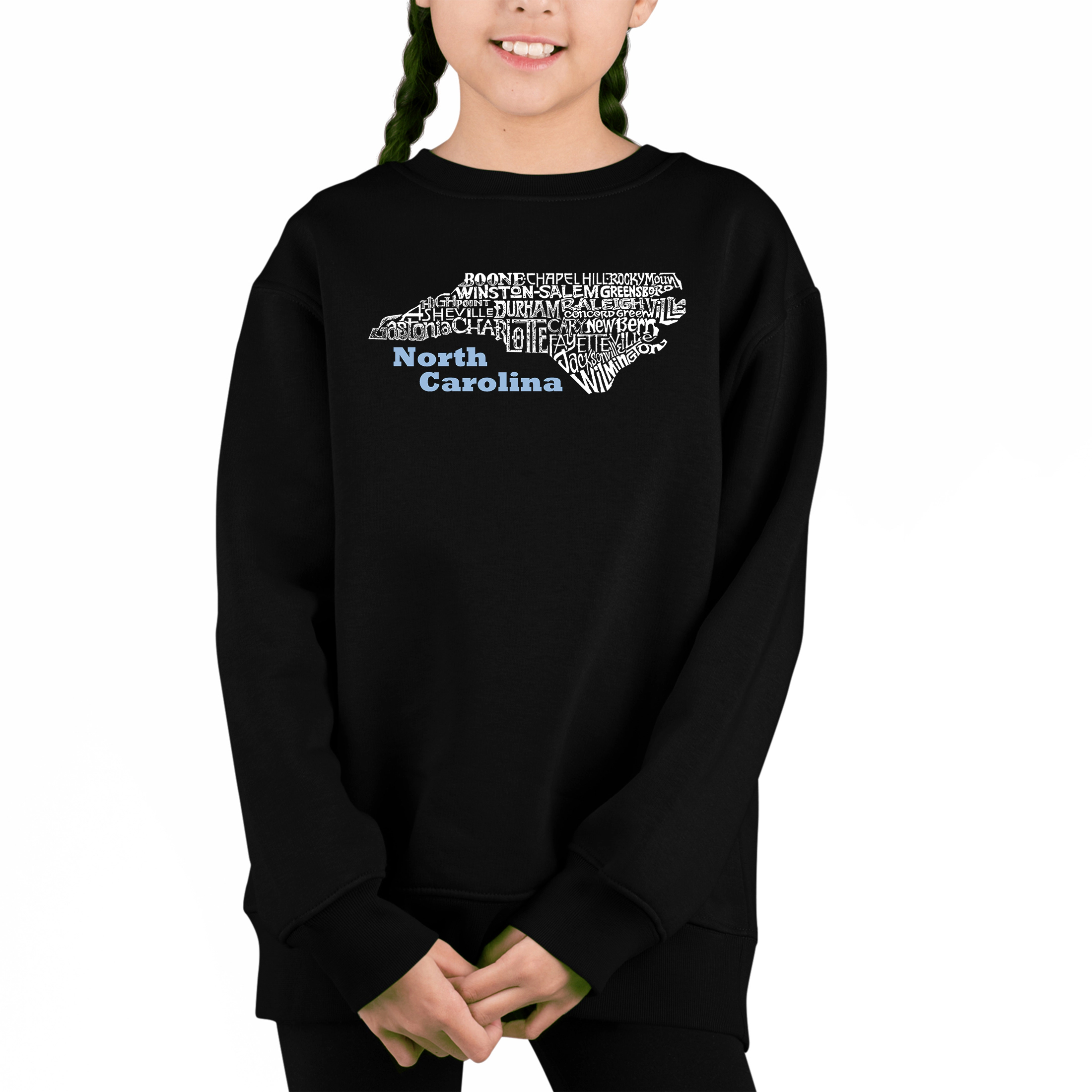 LA Pop Art Girl's Word Sweatshirt - North Carolina