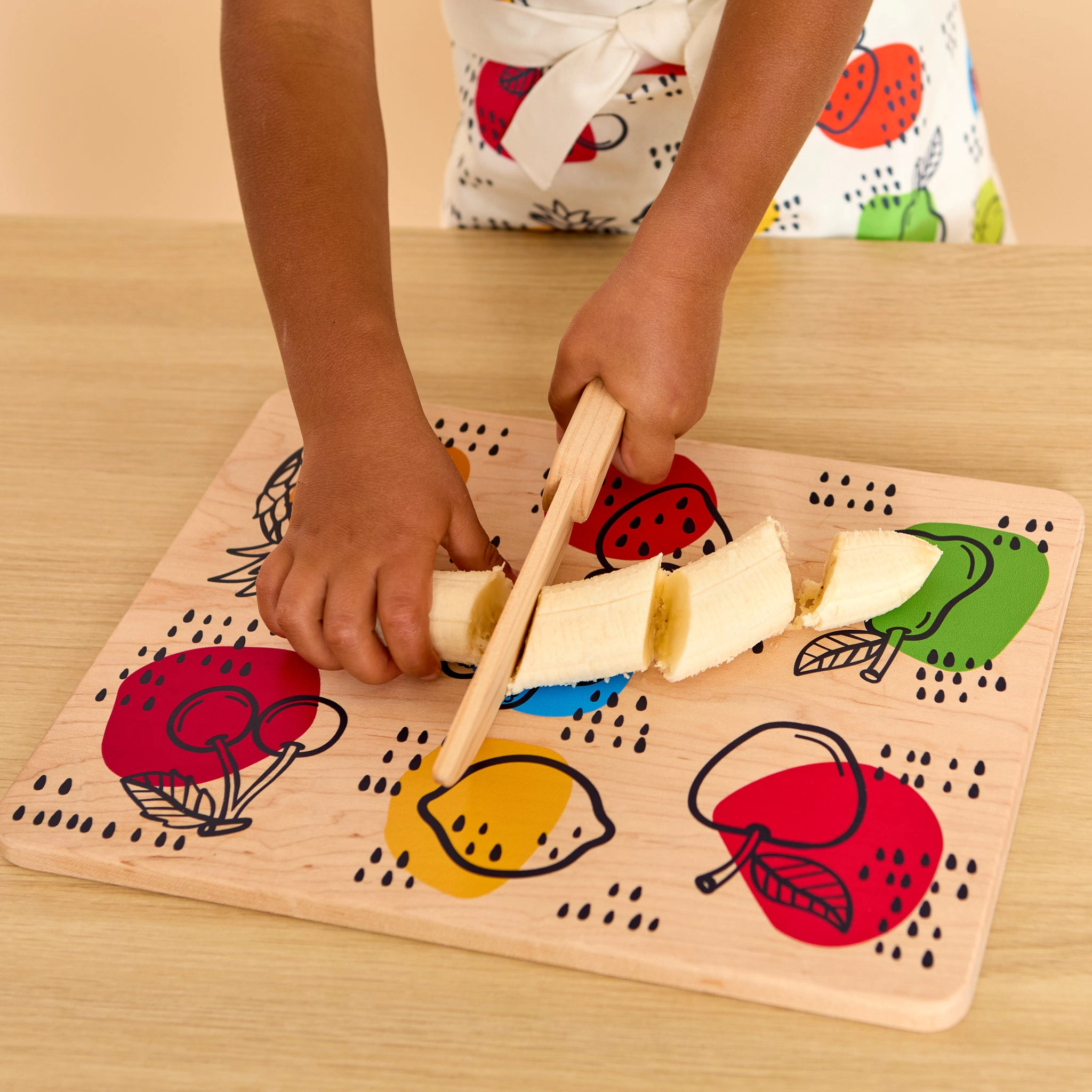 Little Chef Wooden Cutting Board, Knife & Apron Set - Made in the USA