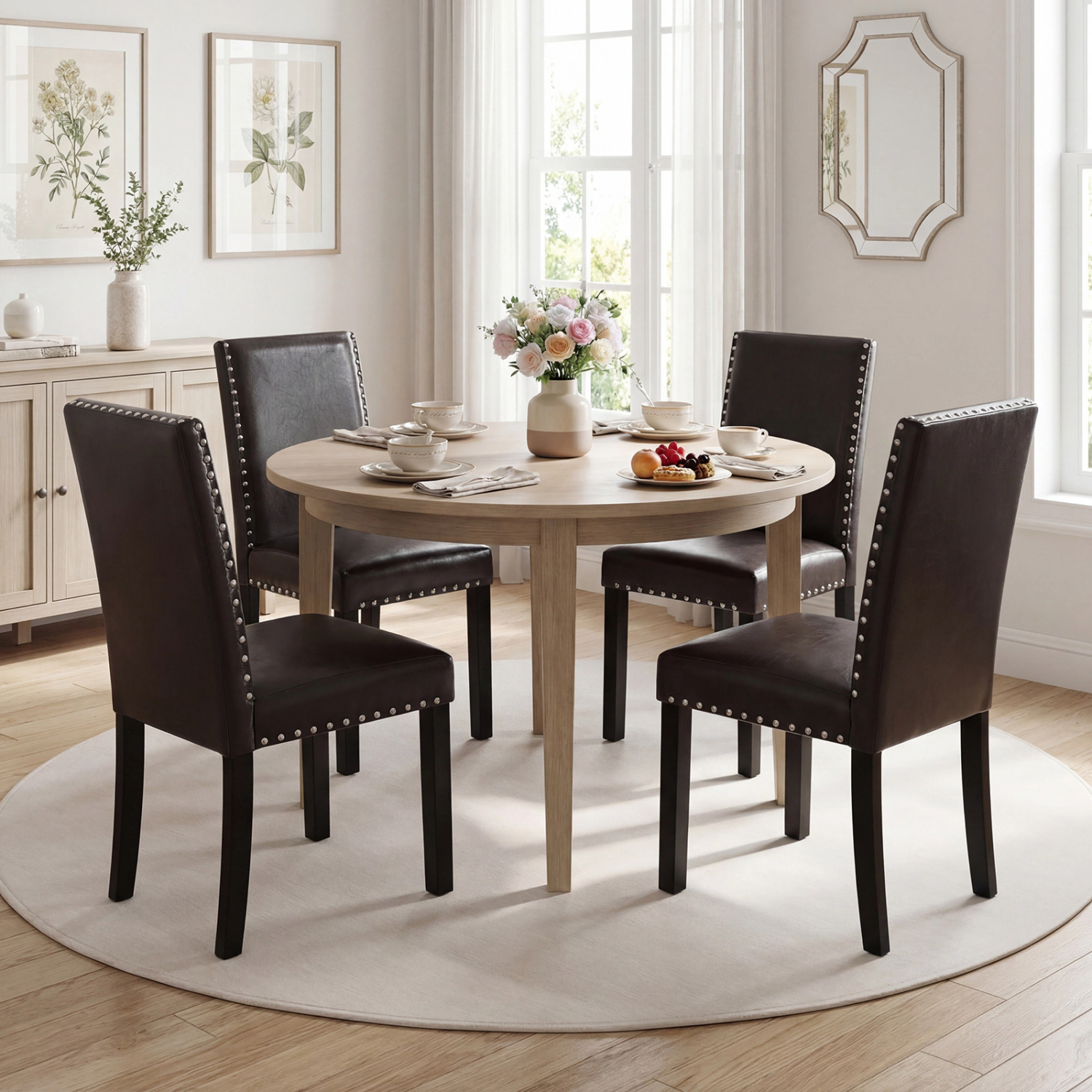 LJG Set of 2/4 Dining Chairs Faux Leather Upholstered Parsons Kitchen
