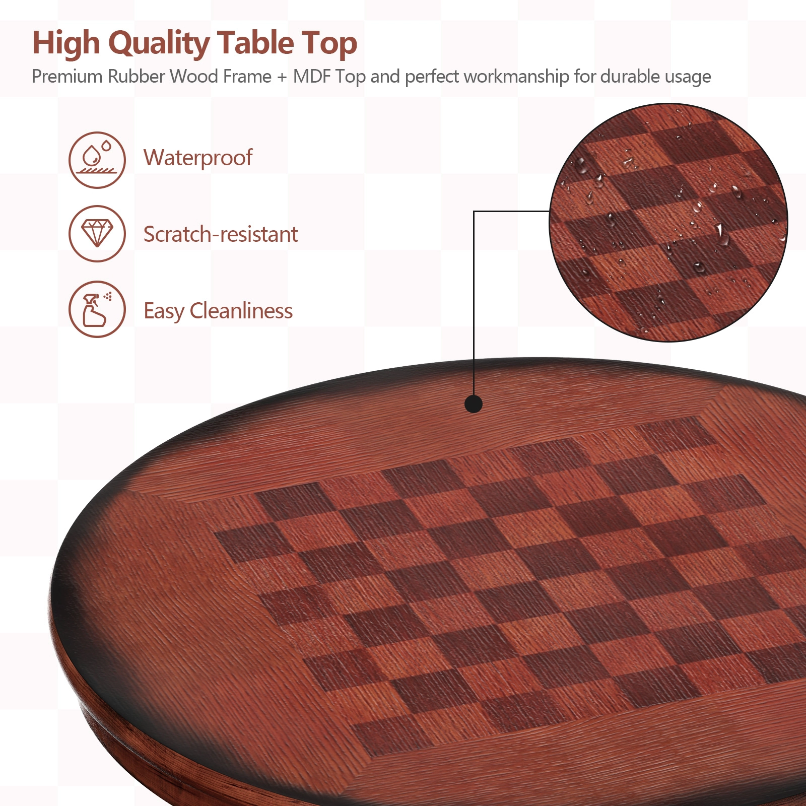 SUGIFT 42-in Round Wooden Pub Pedestal Side Table with Chessboard Top 220-lb Capacity As the Picture Shows Color