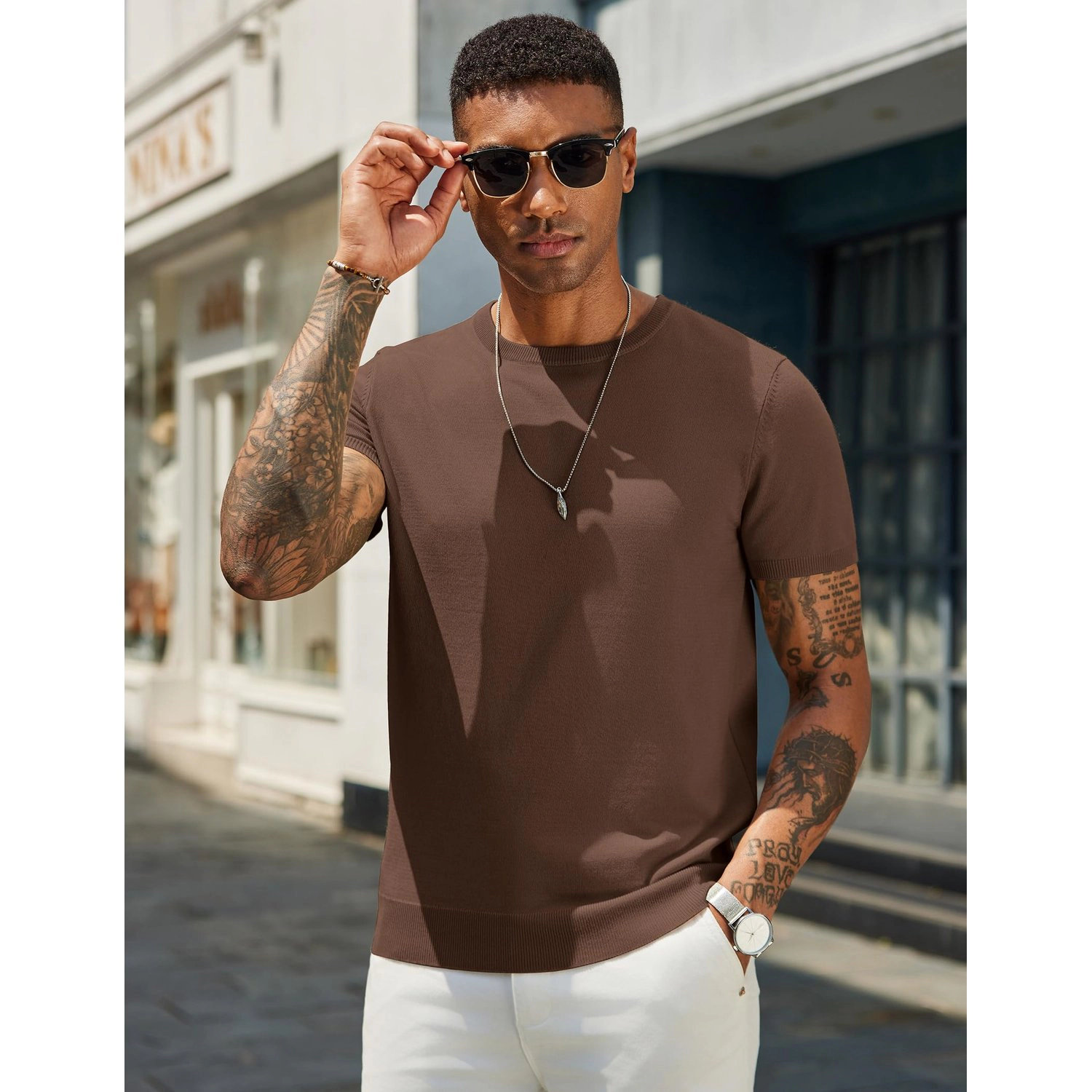 COOFANDY Mens Casual Short Sleeve Henley Shirts  V Neck Button Solid Tees