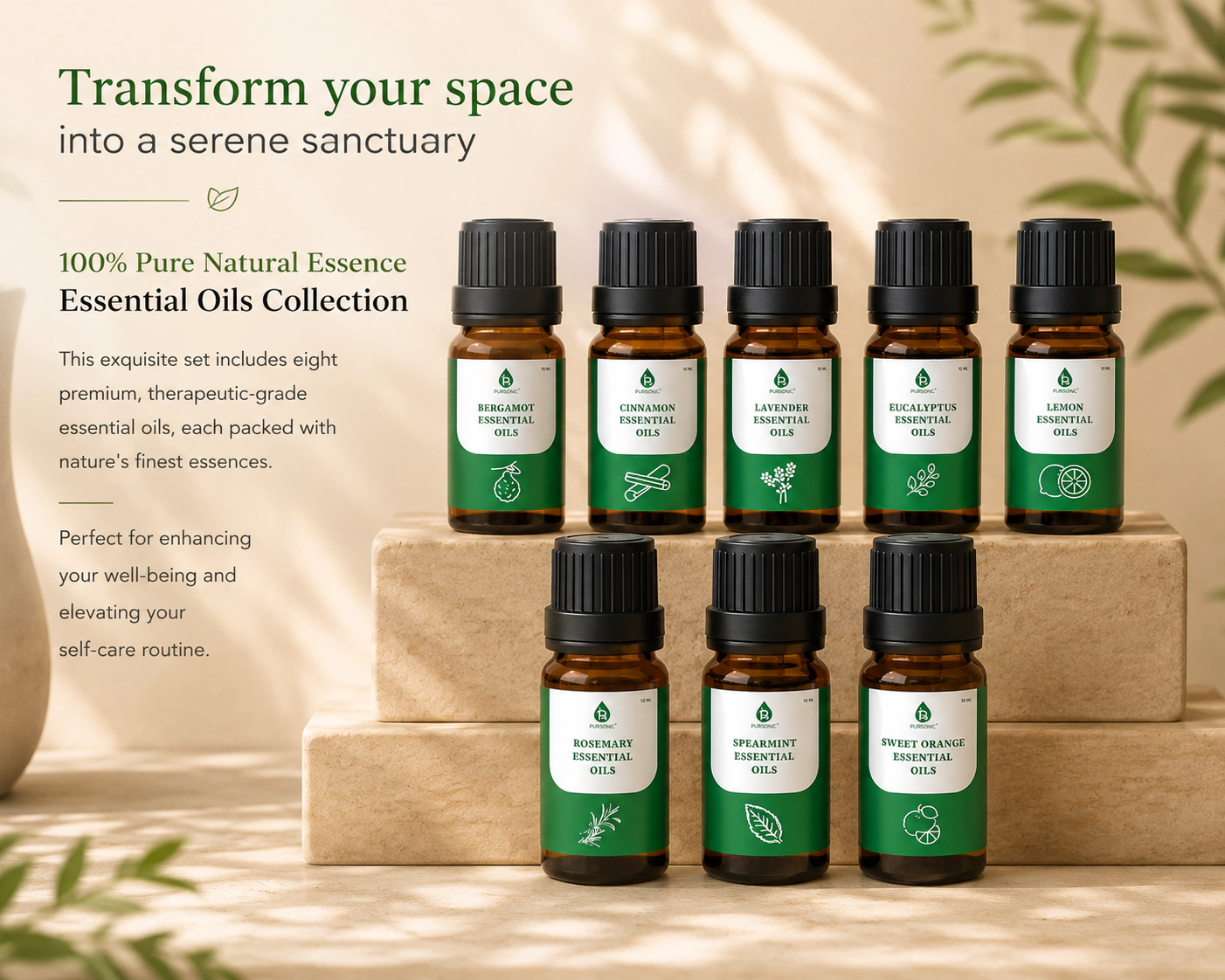 Pursonic Unisex 100% Pure Natural Essence Essential Oils Collection – Aromatherapy at Its Finest!
