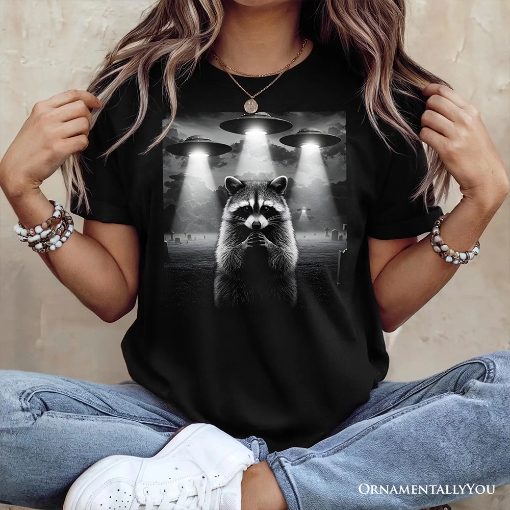 OrnamentallyYou Unisex Funny Raccoon UFO T-Shirt