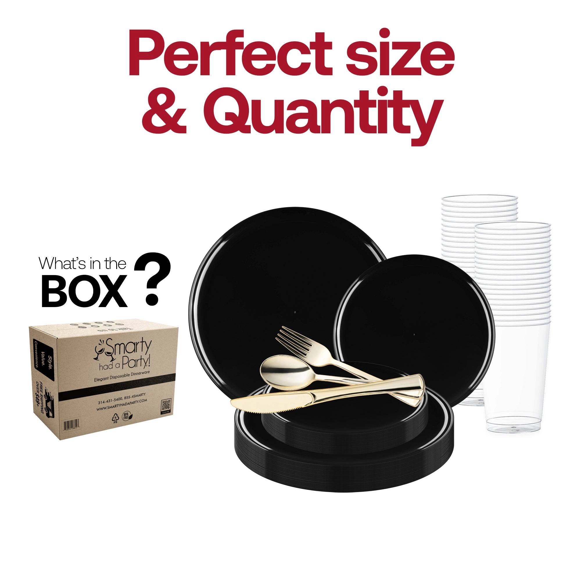 Smarty Had A Party Black Flat Round Disposable Plastic Wedding Value Set