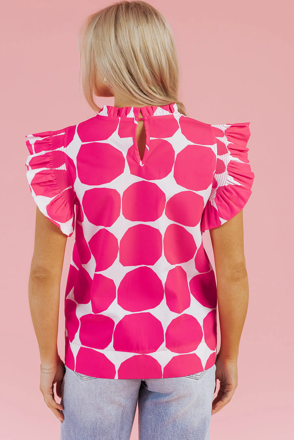 Threaded Pear Women's Loretta Bubblegum Pattern Frilled Top