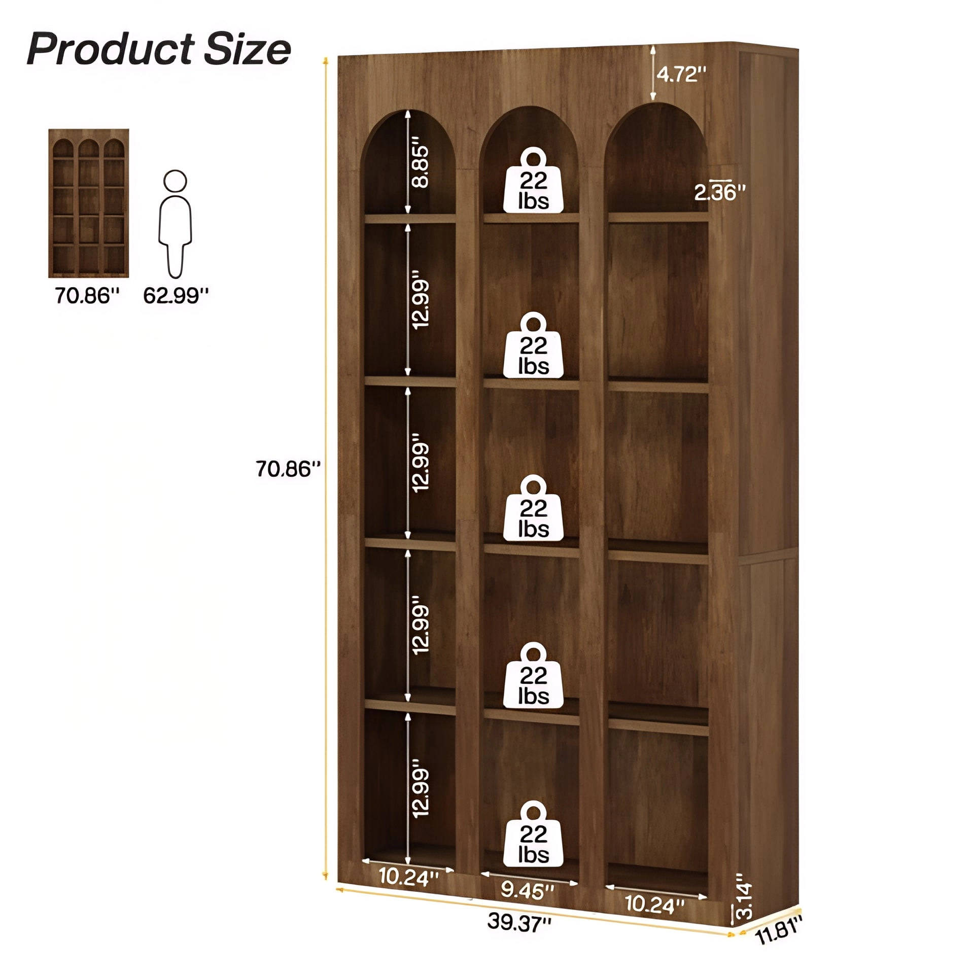 Tribesigns 5-Tier Farmhouse Arched Bookshelf, 70.87-Inch