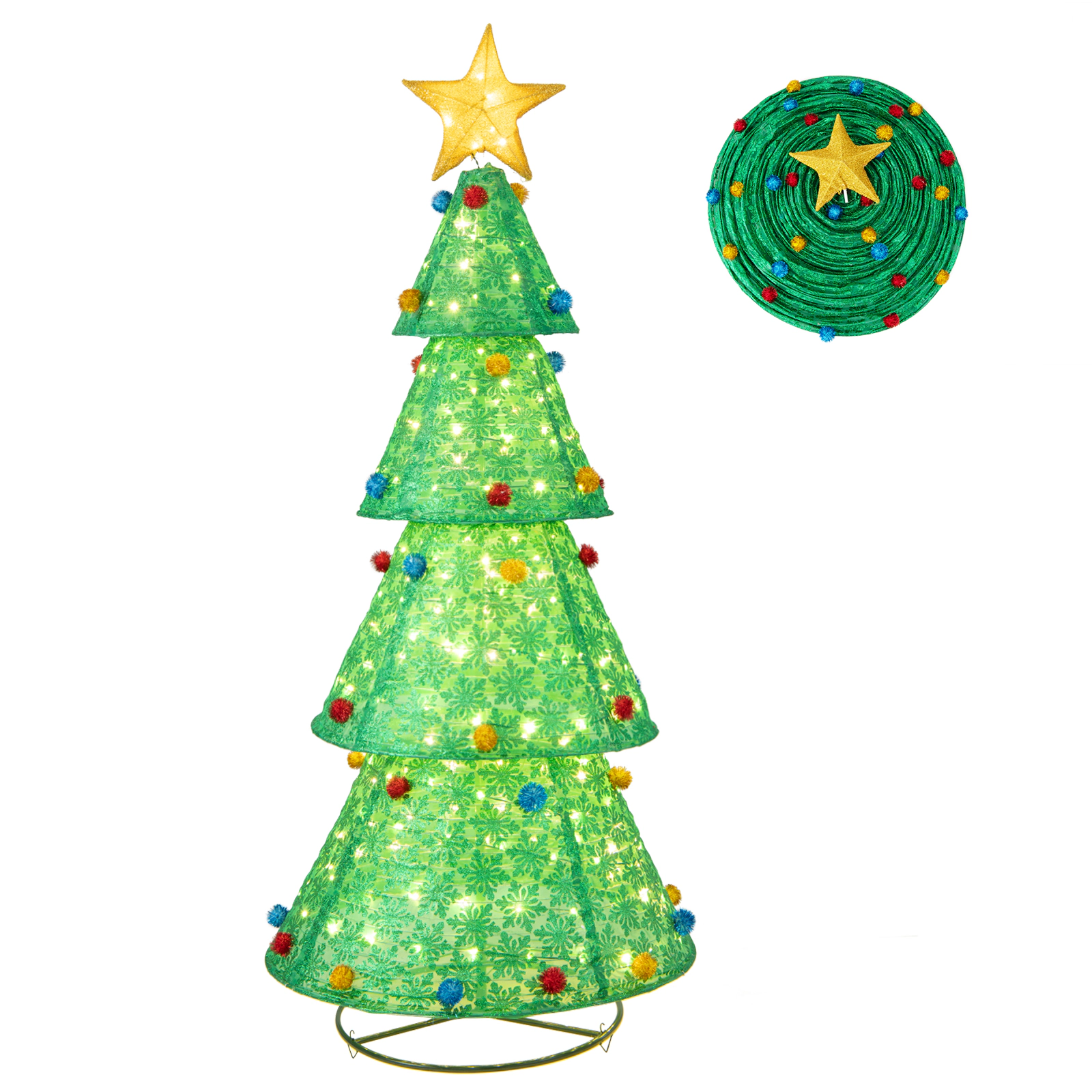 LJG Pop-Up Christmas Tree with 200 Warm White LED Lights for Indoors & Outdoors