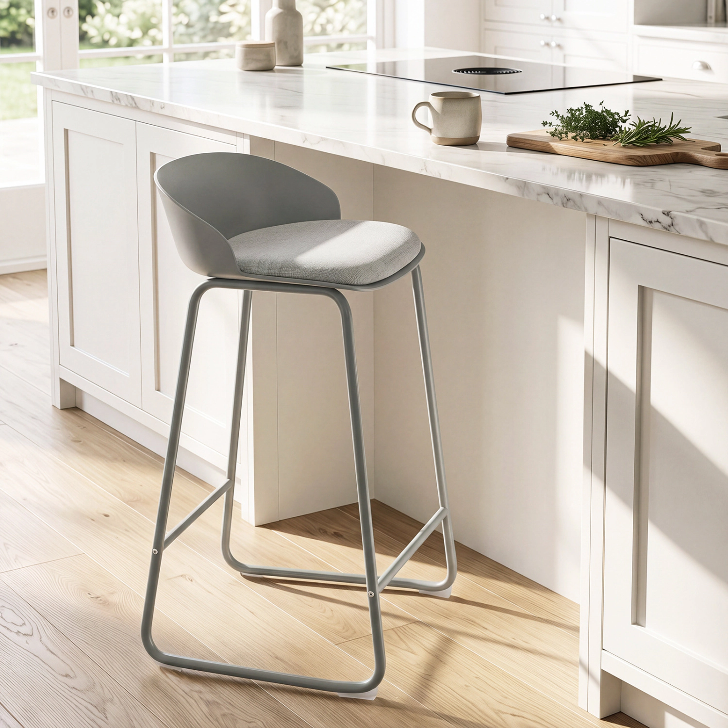 LJG Set of Counter Height Bar Stools with Curved Backrest and Metal Frame for Kitchen Dining