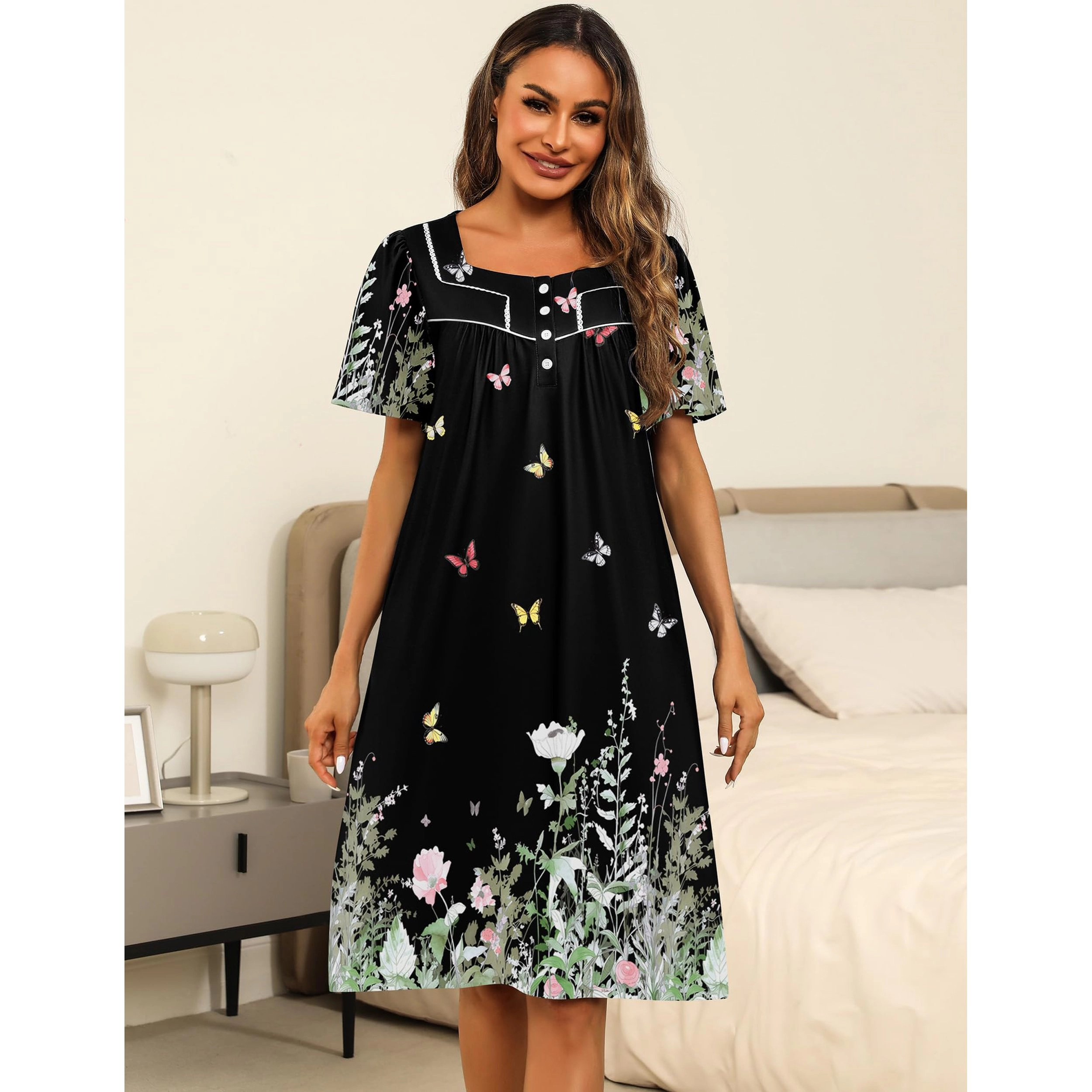 Ekouaer Womens House Duster Dress Short Sleeve Loose Housecoat Casual Moo Dresses Loungewear