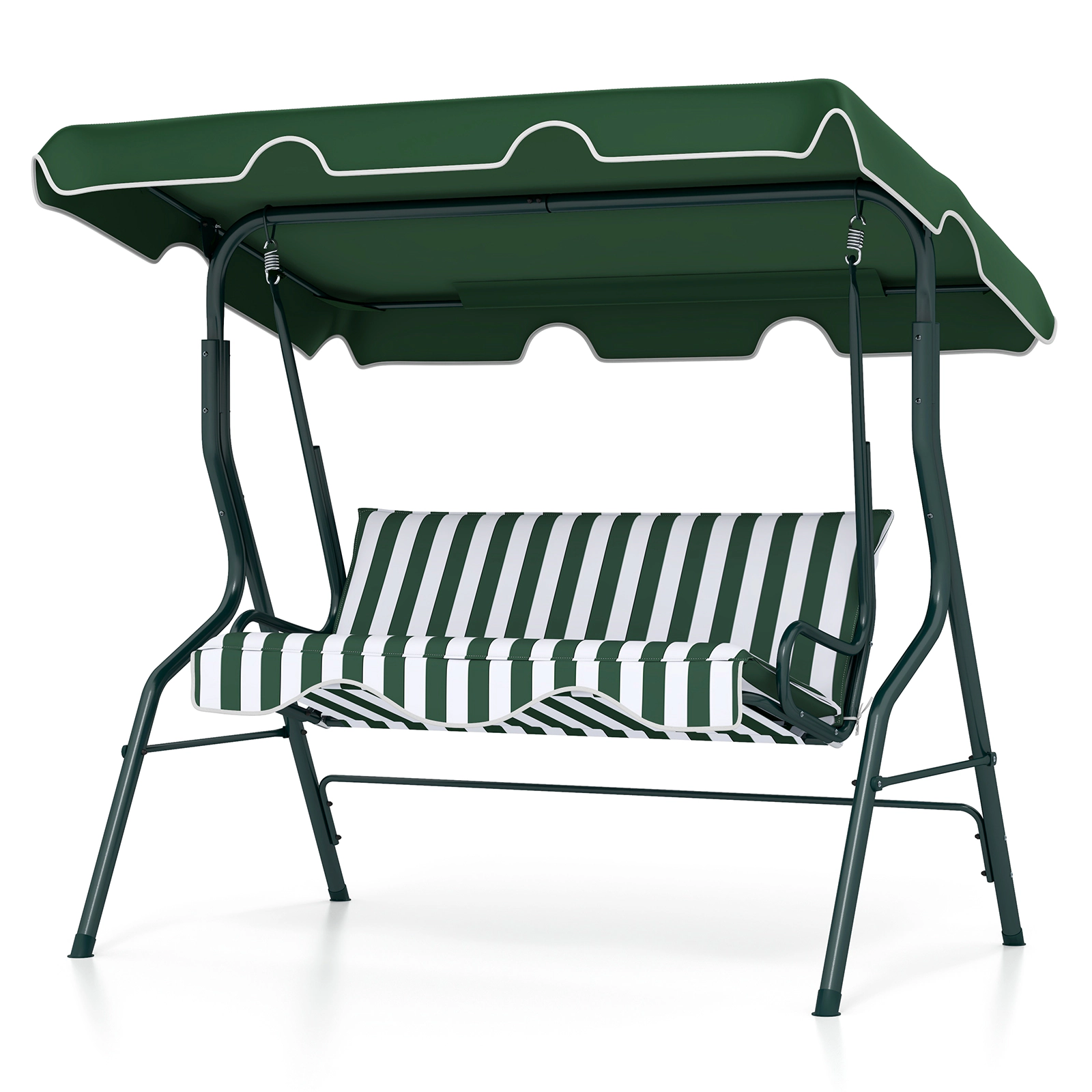 SUGIFT 3-Seat Outdoor Patio Canopy Swing with Cushioned Steel Frame 500-lb Capacity Green