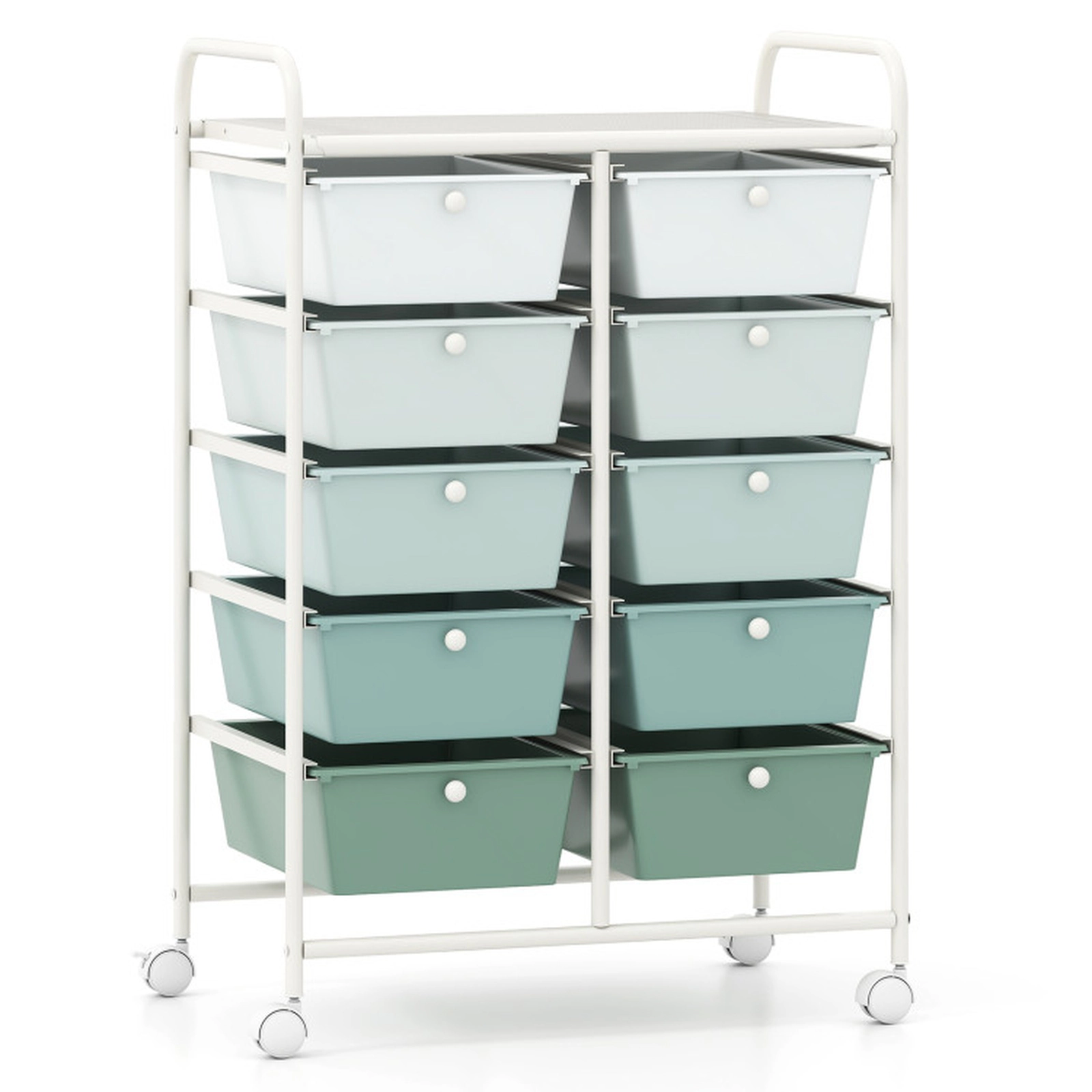 SUGIFT 10-Drawer Rolling Storage Cart with Mesh Top 22-lb Top Capacity 5.5-lb Drawer Capacity Light Green