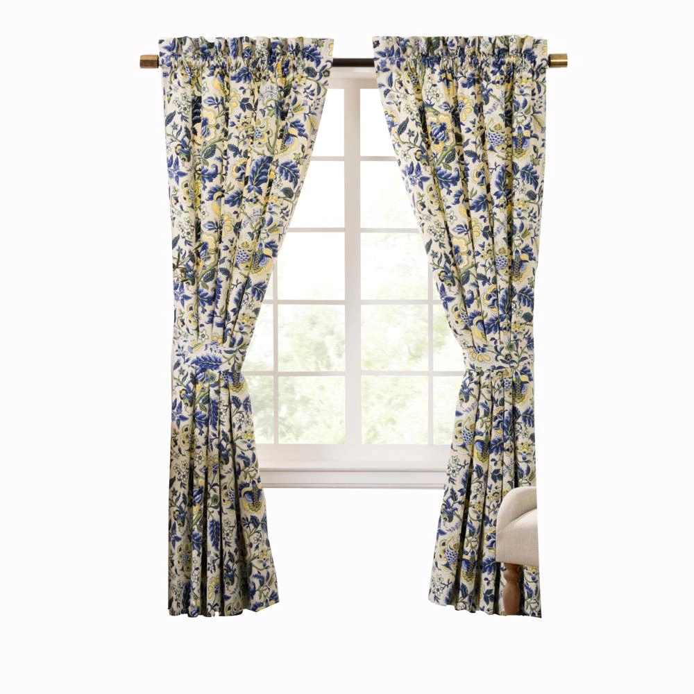 Ellis Curtain Regency 3" Rod Pocket Curtain Panel Pair with Tiebacks 96" x 96" Blue