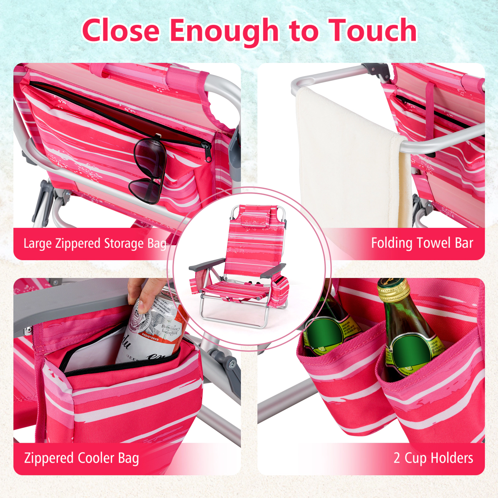 SUGIFT Set of 2 Aluminum Backpack Beach Chairs with Side Table