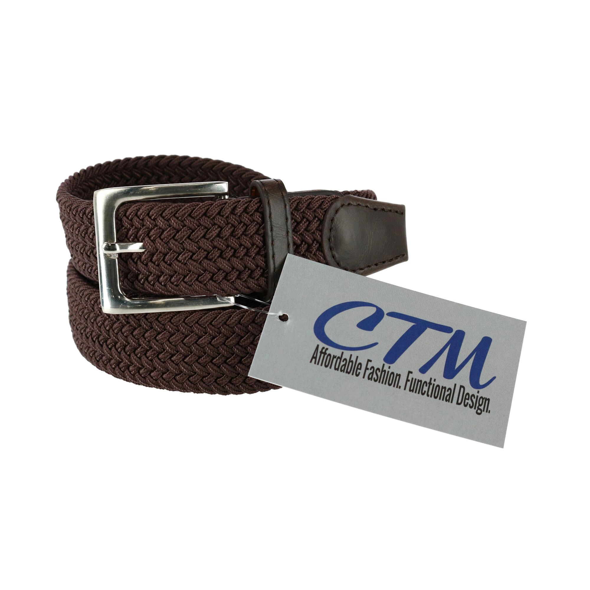 CTM Men's Big & Tall Elastic Braided Stretch Belt with Silver Buckle