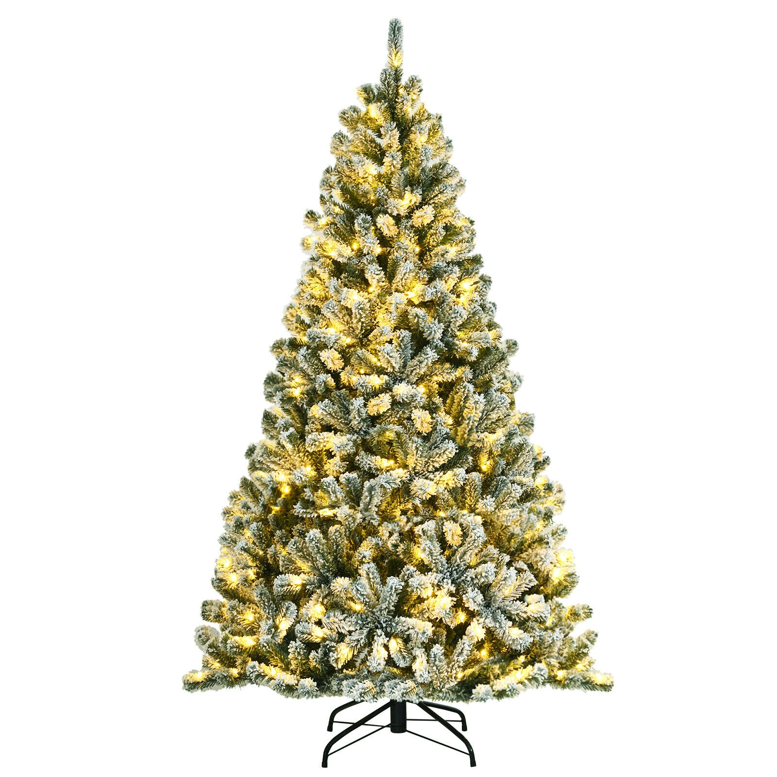 SUGIFT 6 ft Pre-Lit Snow Flocked Christmas Tree with 450 Branch Tips and 250 Warm LED Lights